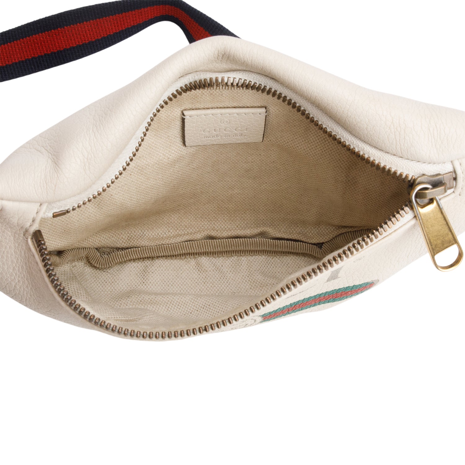 Gucci Cream Calfskin Leather Logo Print Small Belt Bag