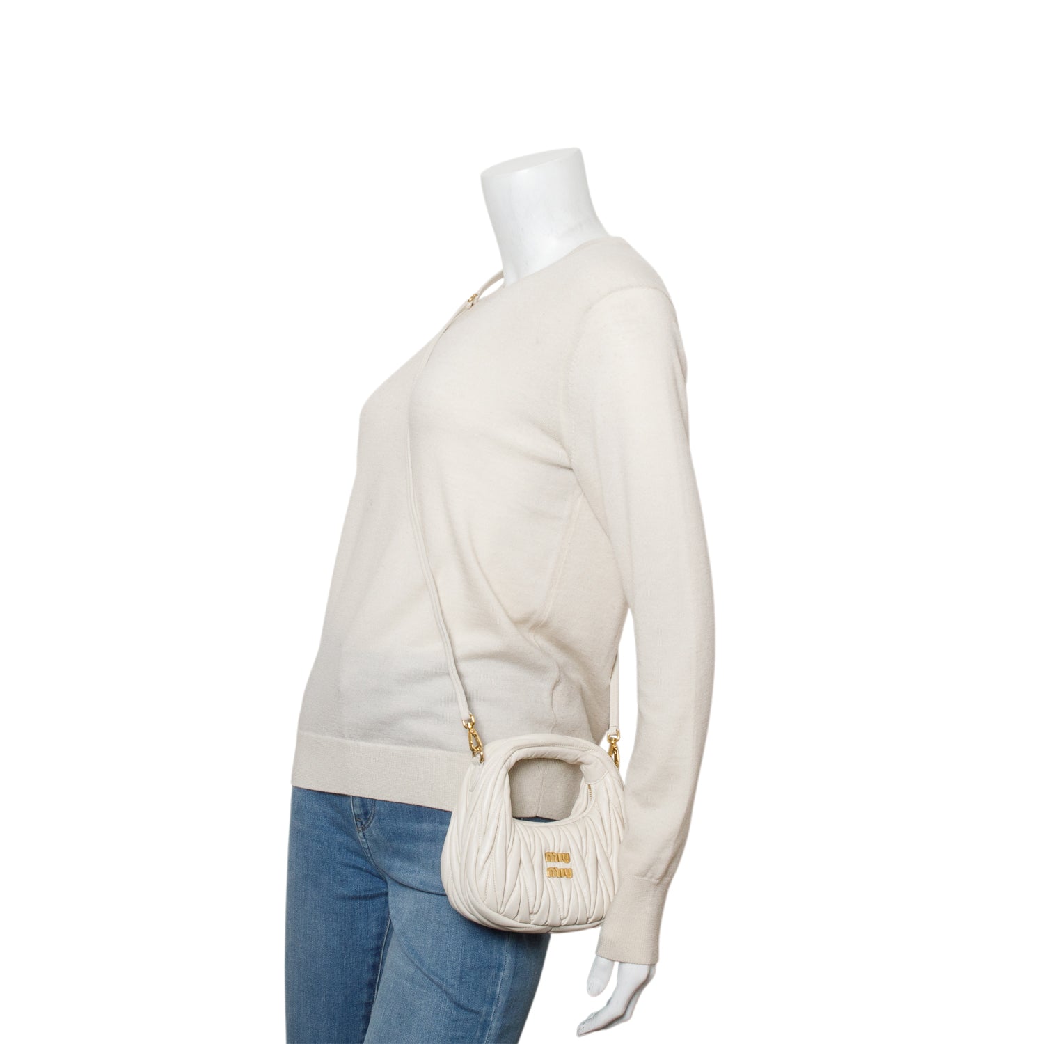 Miu Miu Cream Nappa Matelasse Mini Wander Hobo w/ Strap