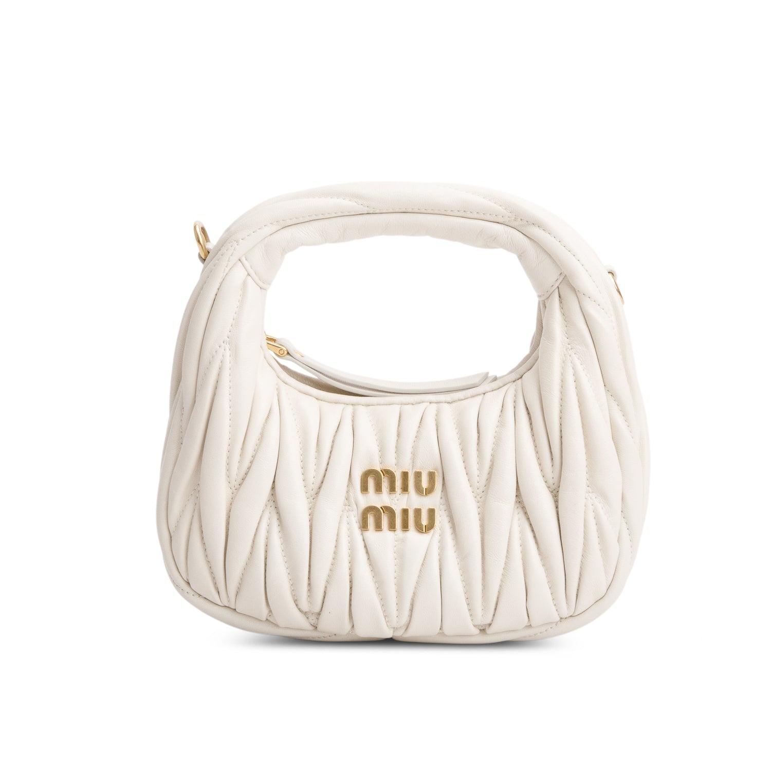 Miu Miu Cream Nappa Matelasse Mini Wander Hobo w/ Strap
