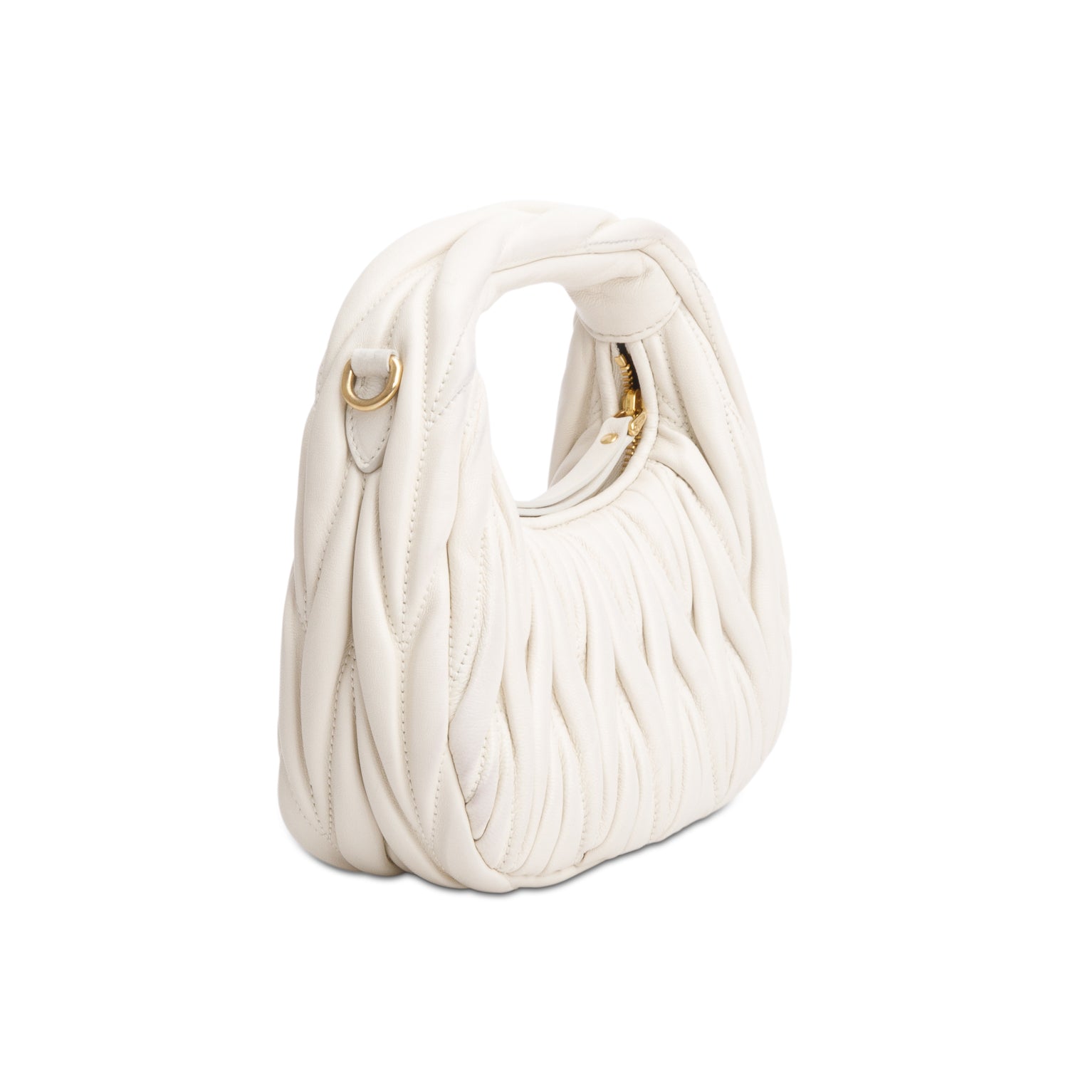 Miu Miu Cream Nappa Matelasse Mini Wander Hobo w/ Strap