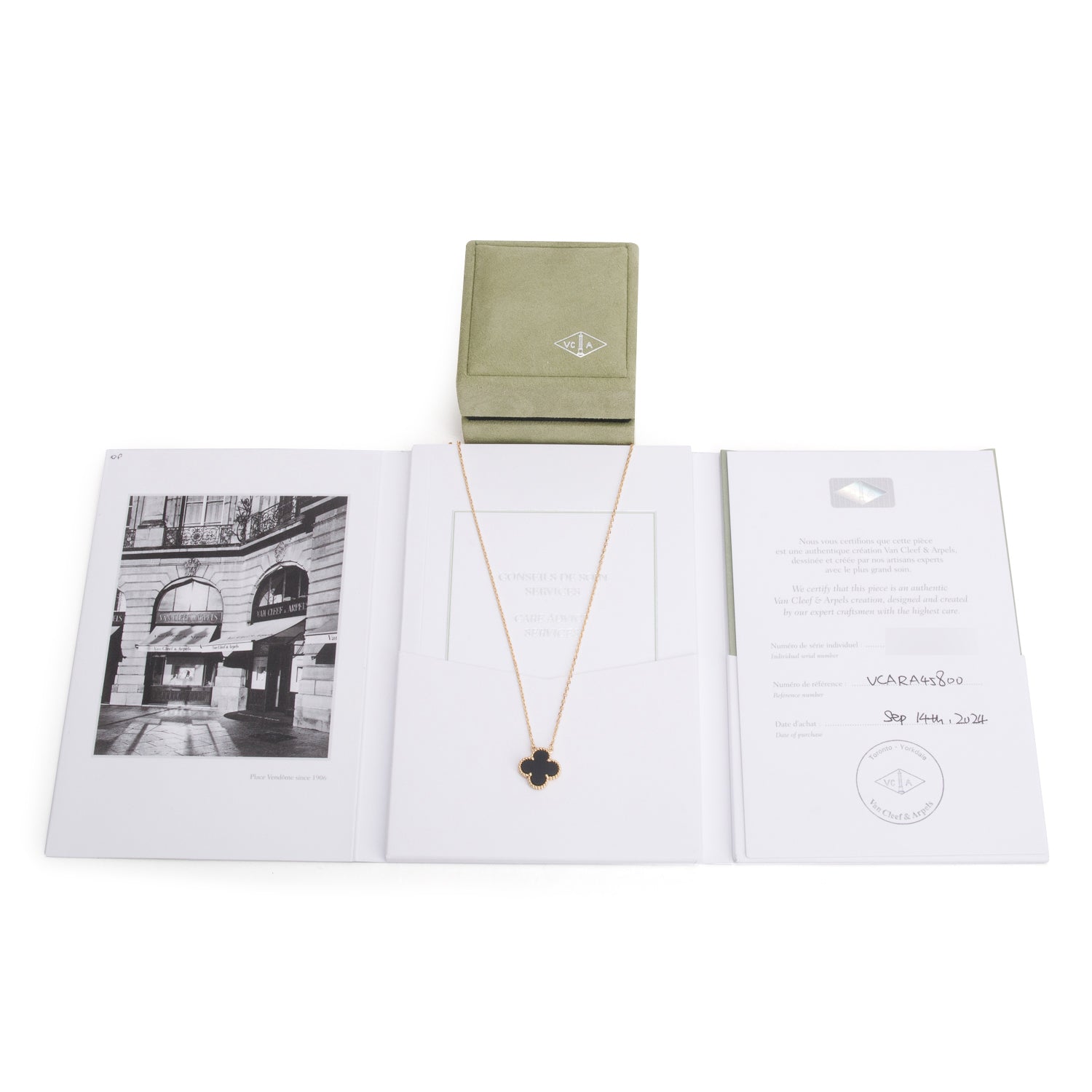 Van Cleef & Arpels 2024 18k Yellow Gold Vintage Alhambra Black Onyx Pendant Necklace w/ Box & Certificate