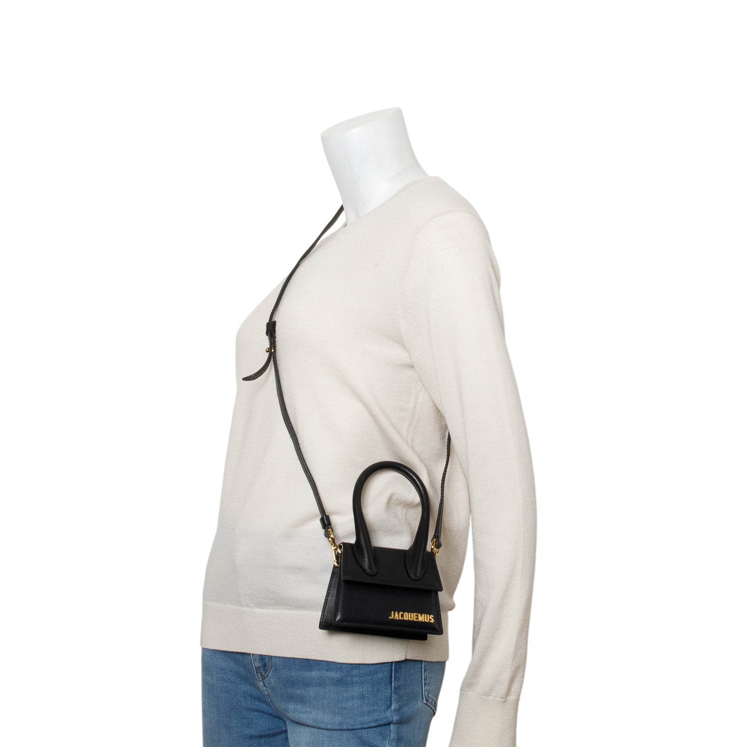 Jacquemus Black Calfskin Leather Mini Signature Le Chiquito Handle Bag w/ Strap