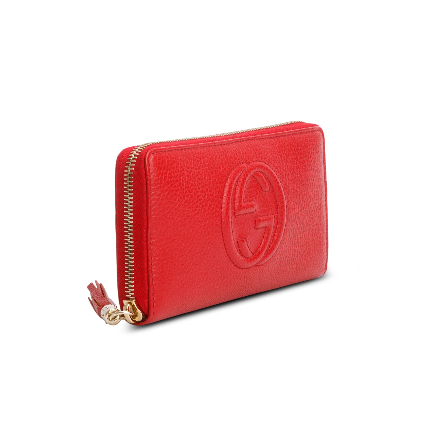 Gucci Red Pebble Calfskin Soho Zip Around Wallet