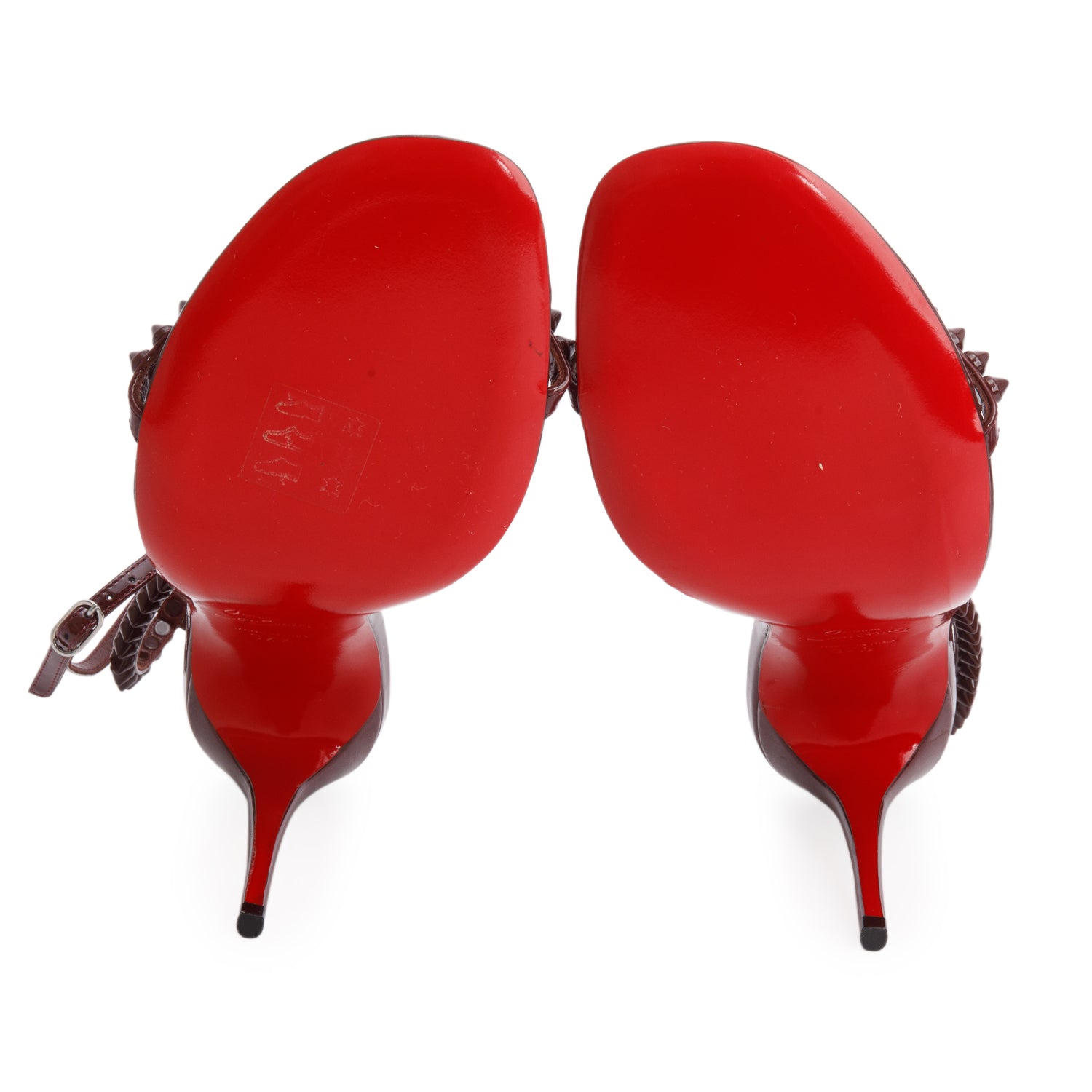 Christian Louboutin Burgundy Patent Leather So Me Spikes 100mm Strappy Sandals, Women's Size 37.5