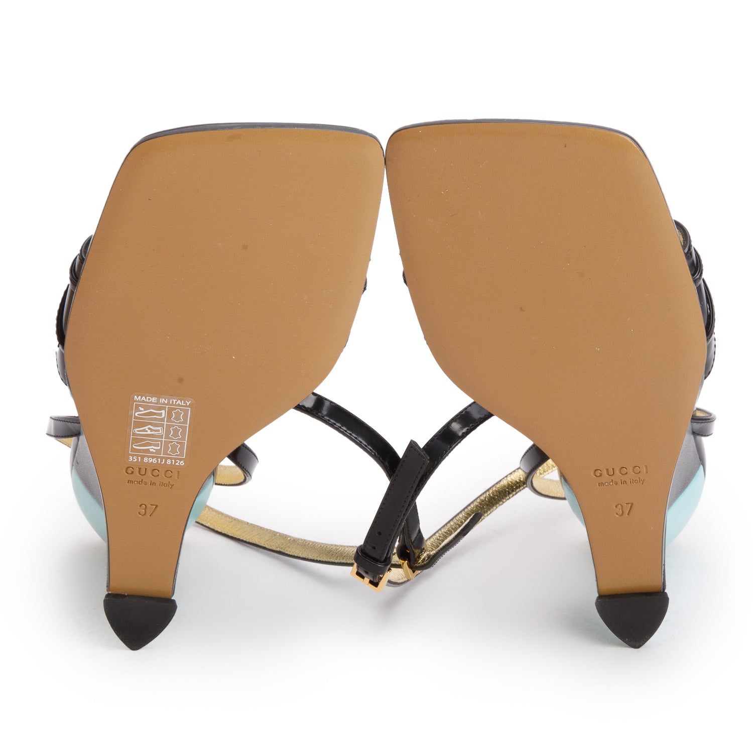 Gucci Black Teal Regent Calfskin Crystal Tiger Head Wedge Sandals, Women's Size 37 w/ Box