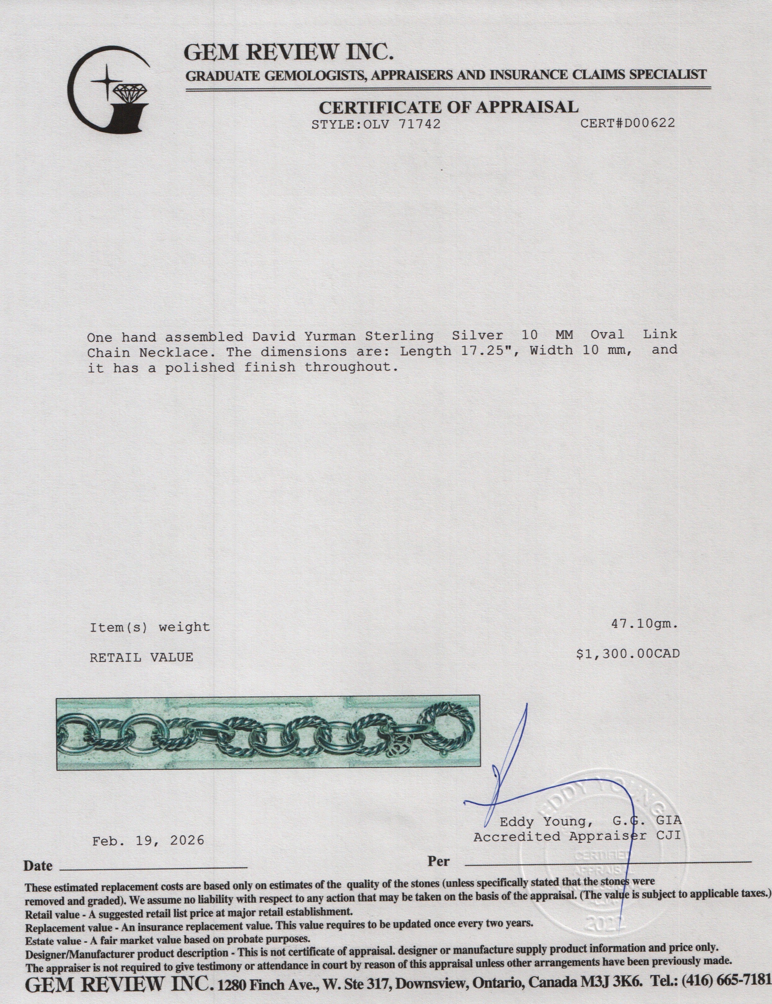 David Yurman Sterling Silver 10 MM Oval Link Chain Necklace