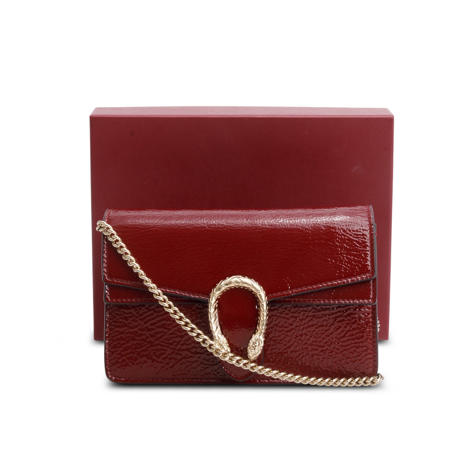 Gucci Red Crinkled Patent Leather Mini Dionysus Shoulder Bag w/ Box