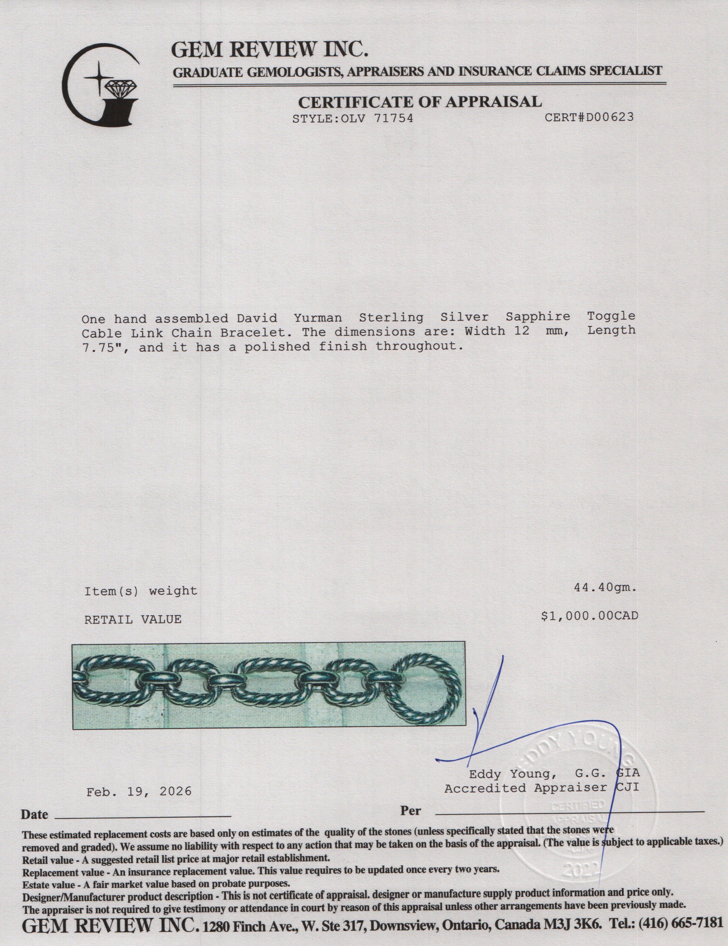 David Yurman Sterling Silver Sapphire Toggle Cable Link Chain Bracelet