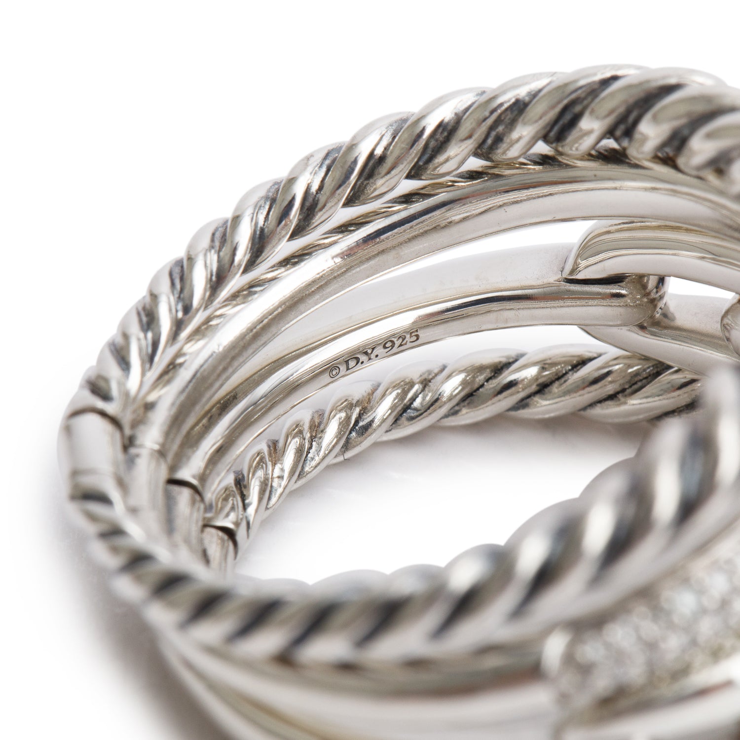 David Yurman Sterling Silver Diamond Stax Four Row Ring, 17 MM, Size 9