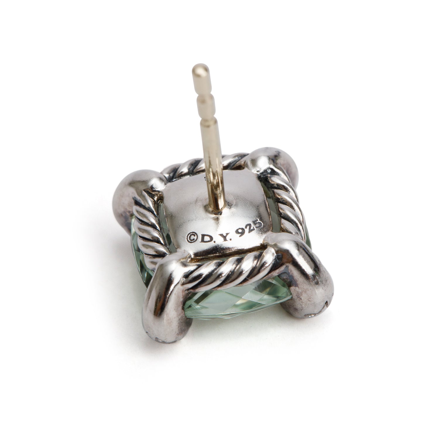 David Yurman Sterling Silver & 14k Gold Post Prasiolite & Diamond Chatelaine Earrings, 9 MM