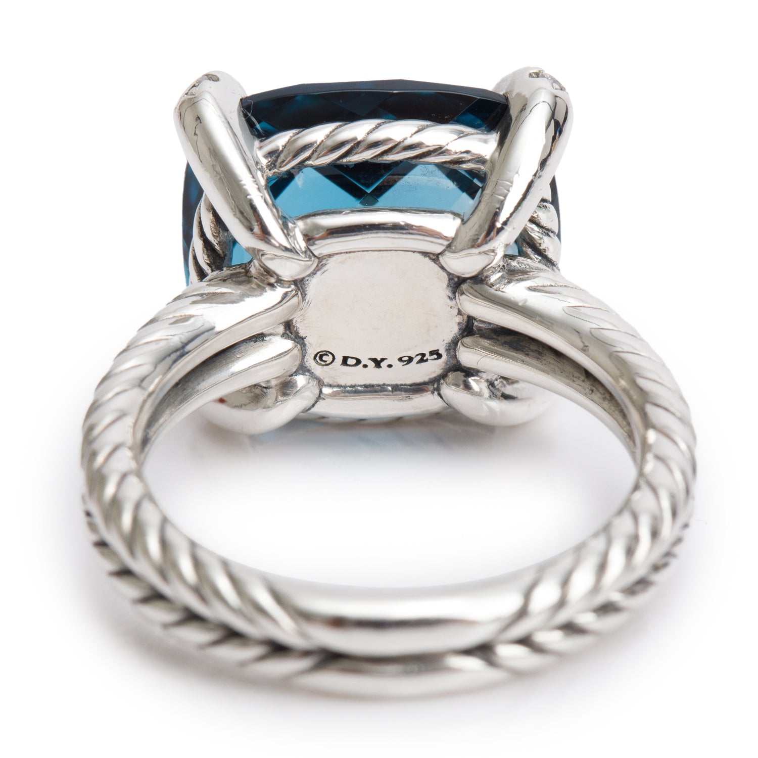 David Yurman Sterling Silver 14 MM Topaz & Diamond Chatelaine Ring, Size 7