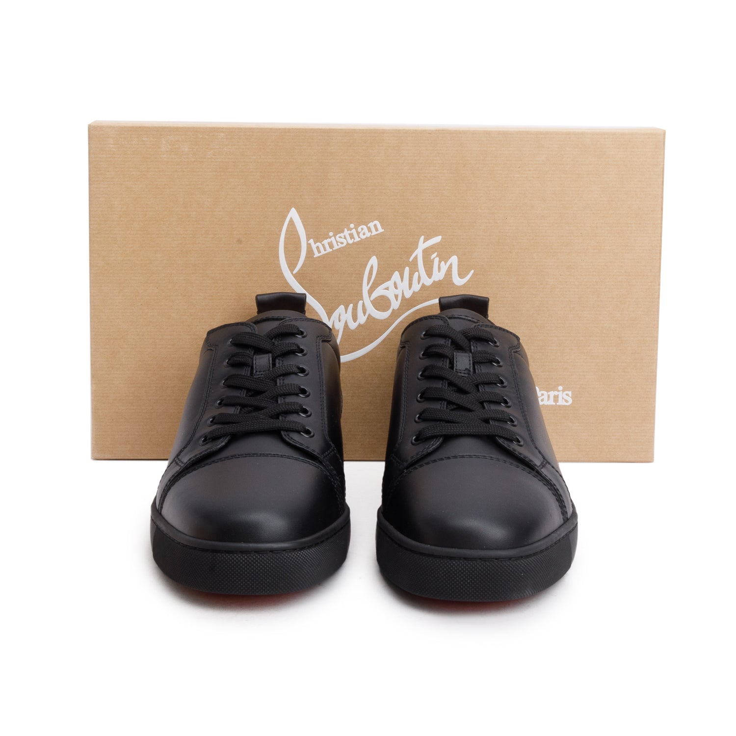 Christian Louboutin Black Calf Leather Louis Junior Plat Sneakers, Men's Size 44