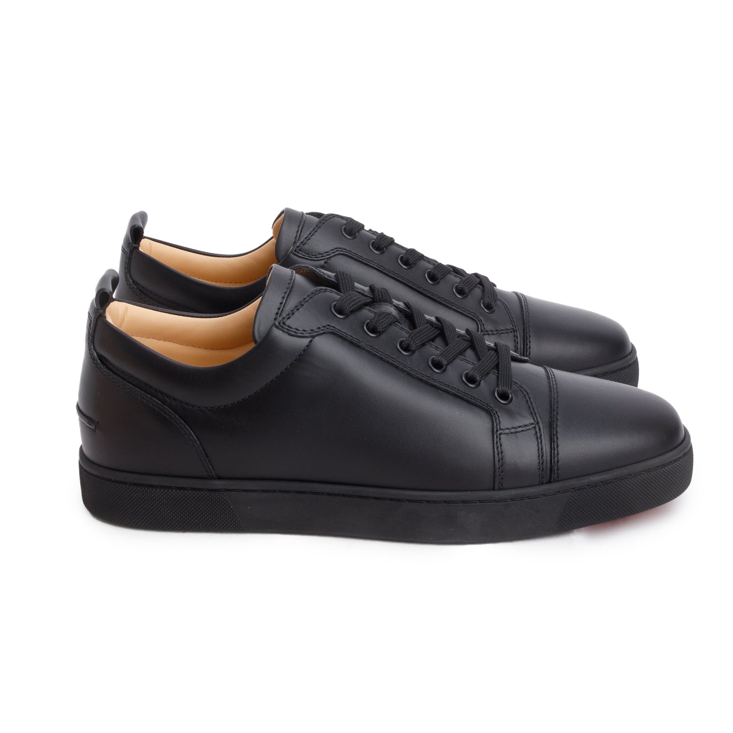 Christian Louboutin Black Calf Leather Louis Junior Plat Sneakers, Men's Size 44