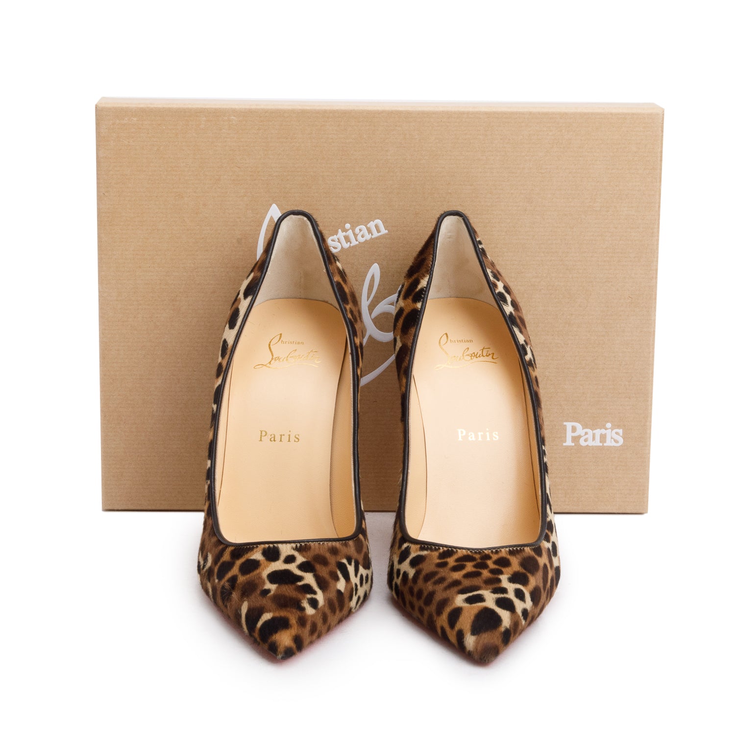 Christian Louboutin Leopard Print Pony Hair Madagascar Kate 100 Pumps, Size 37.5 w/ Box