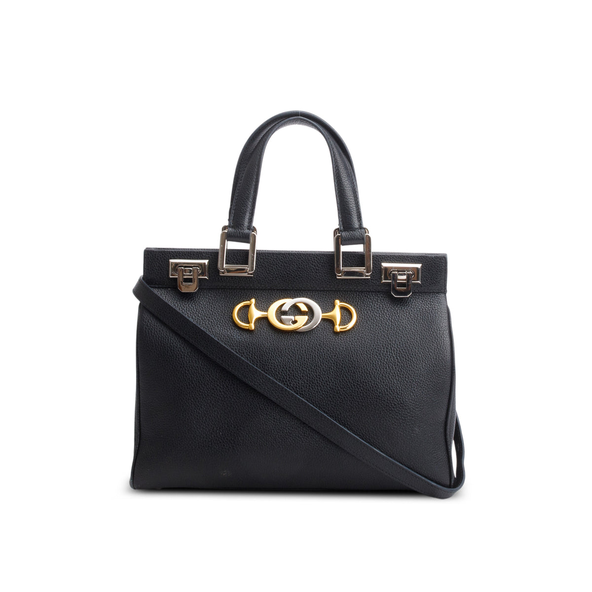 バッグ GUCCI Gucci Black Grainy Calfskin Small Zumi Top Handle Bag w/ Strap