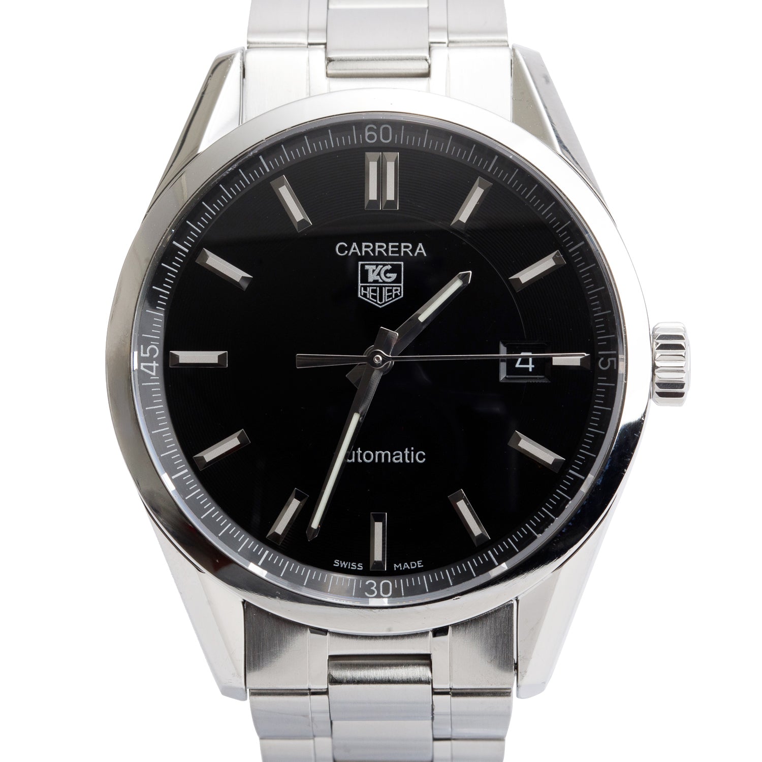 Tag Heuer Stainless Steel Carrera Calibre 5 39 MM Automatic Watch Black Dial WV211B-0