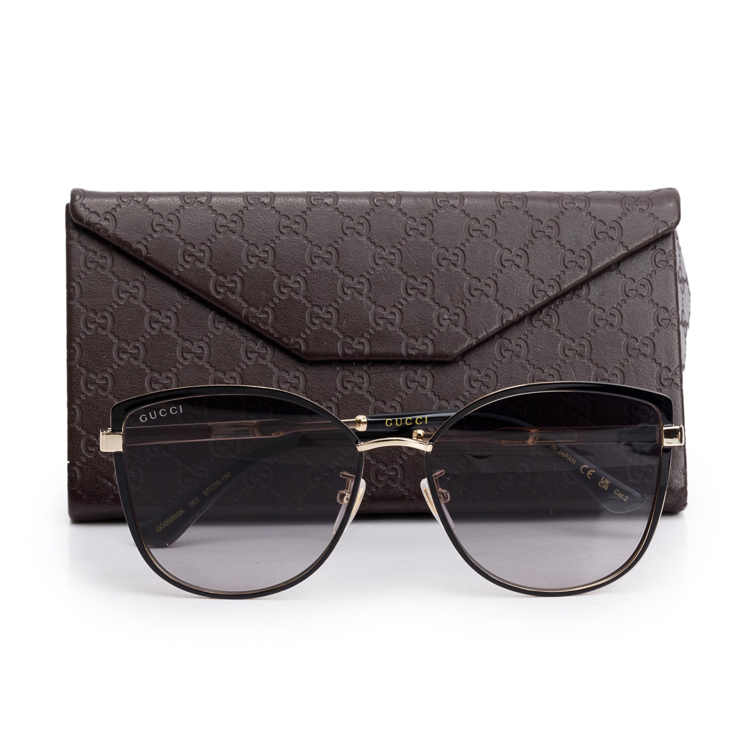 Gucci GG0589SK Black Interlocking GG Web Cat Eye Sunglasses w/ Case
