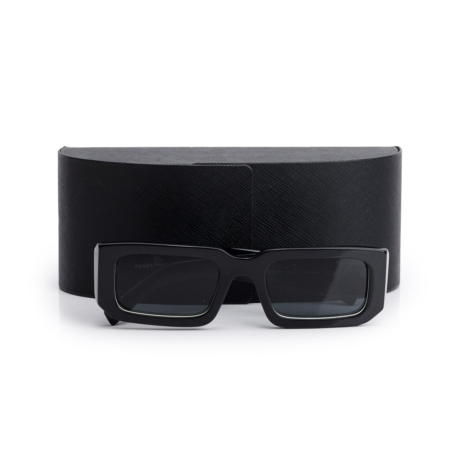 Prada SPR 06Y Black Acetate Symbole Rectangle Sunglasses w/ Case