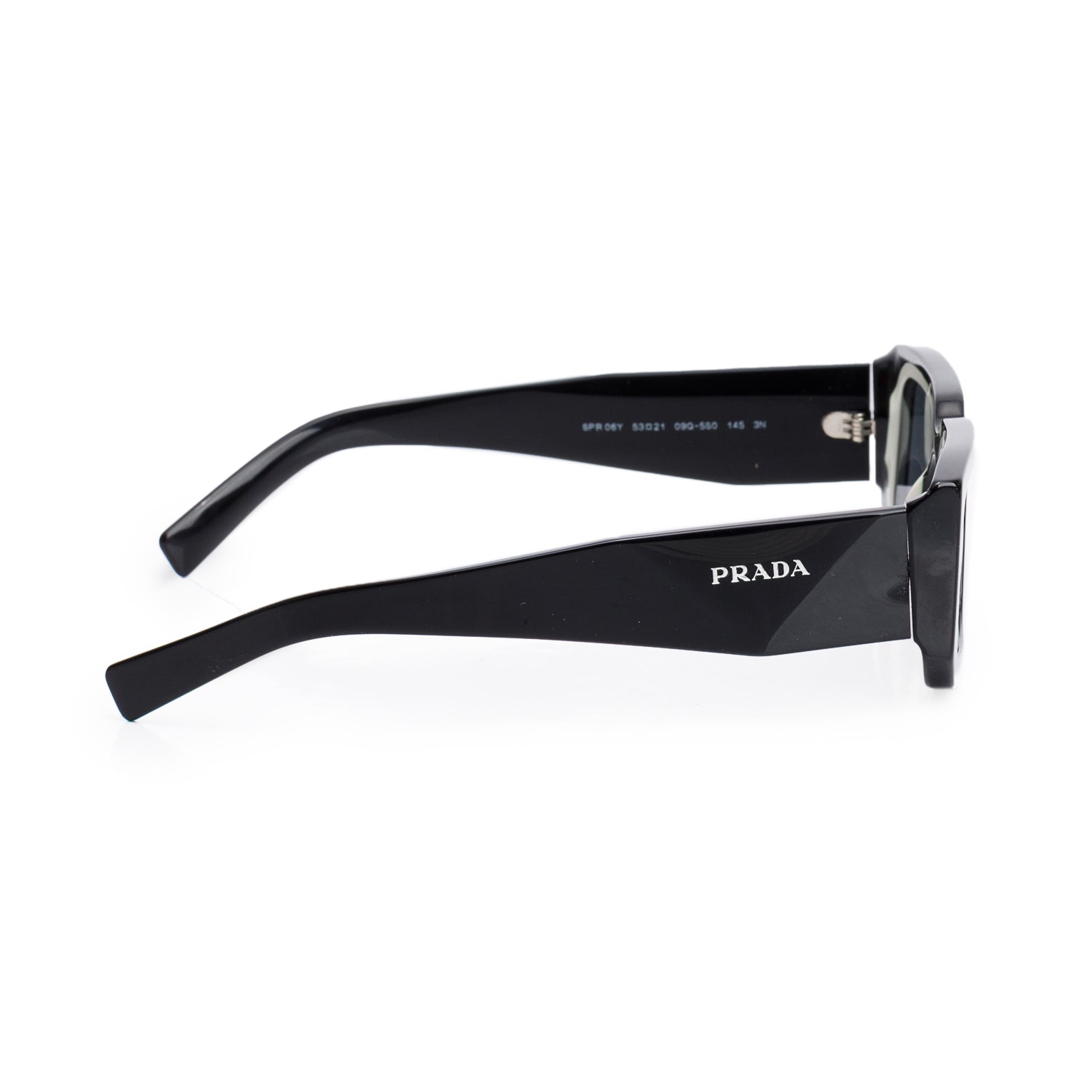 Prada SPR 06Y Black Acetate Symbole Rectangle Sunglasses w/ Case