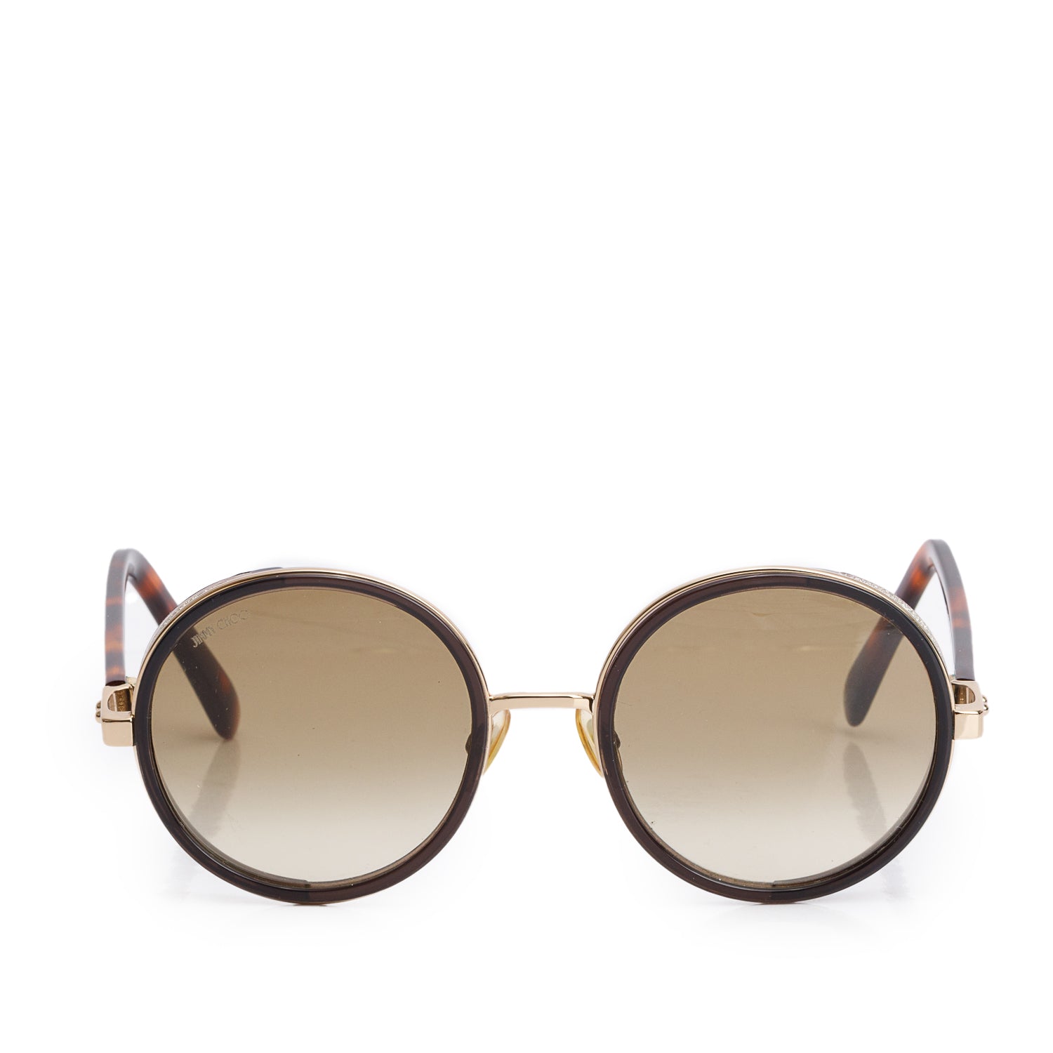 Jimmy Choo Andie/S Havana Acetate Glitter Round Sunglasses w/ Case