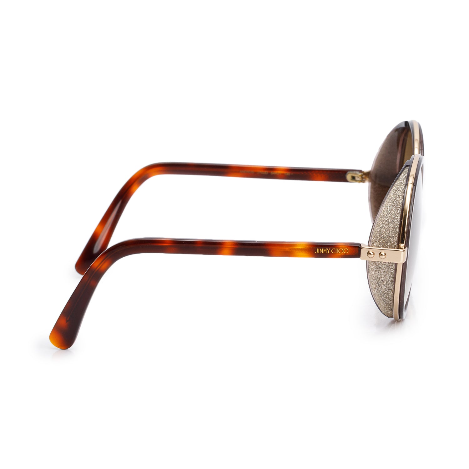 Jimmy Choo Andie/S Havana Acetate Glitter Round Sunglasses w/ Case