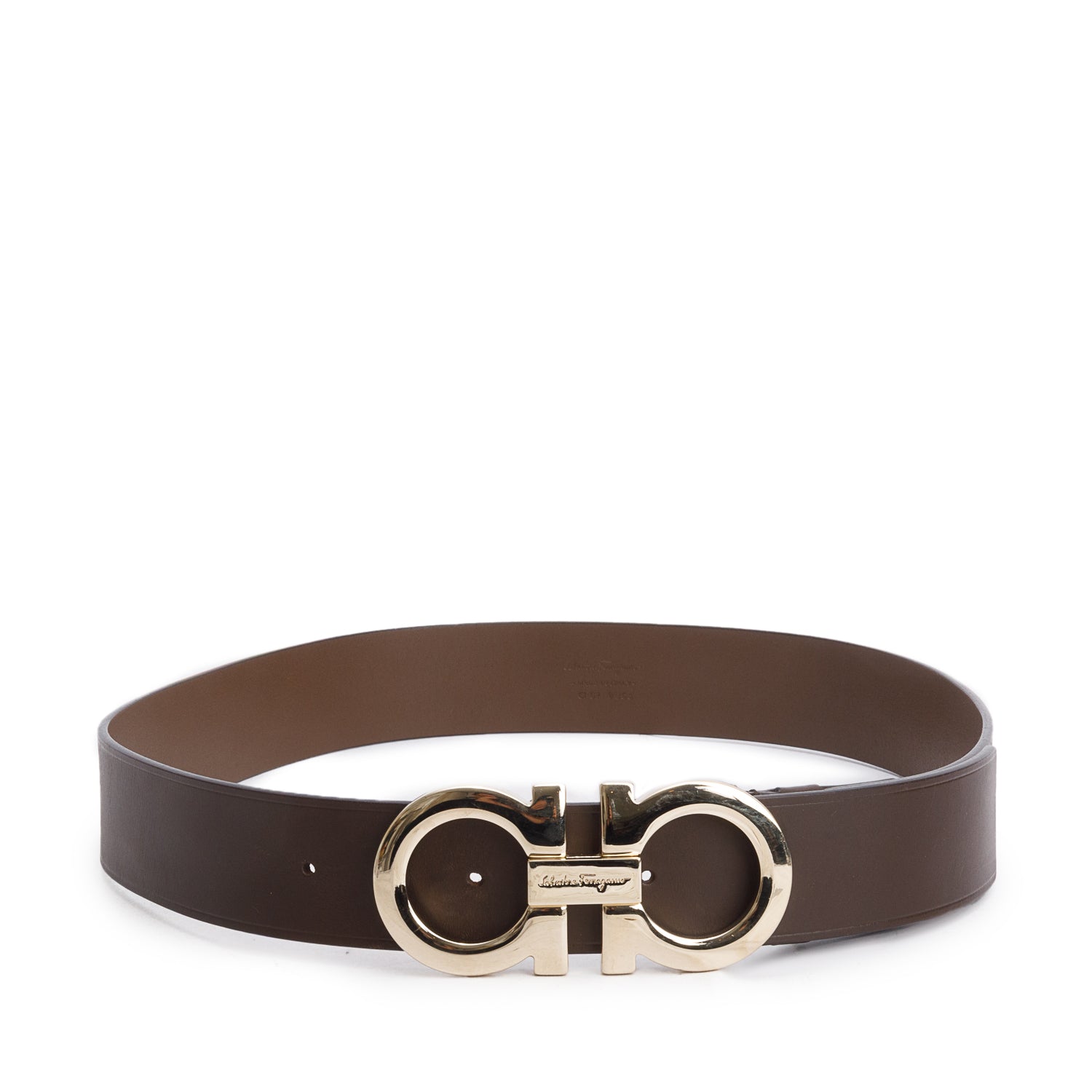 Ferragamo Brown Calfskin High Waist Gancini Belt