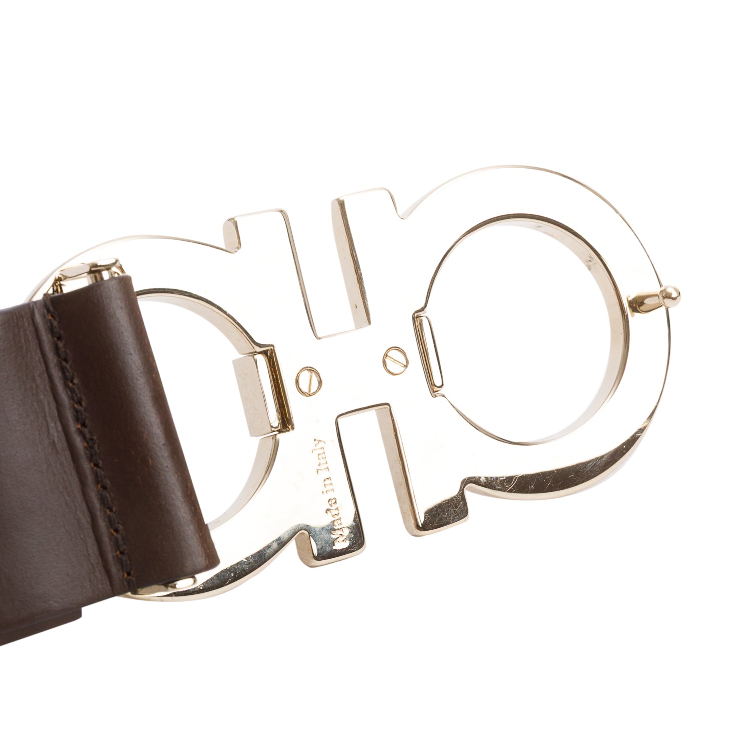 Ferragamo Brown Calfskin High Waist Gancini Belt