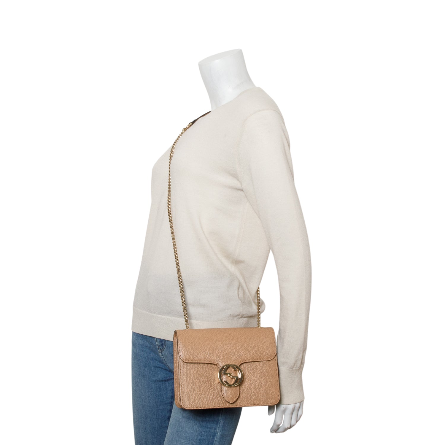 Gucci Beige Dollar Calfskin Small Interlocking G Shoulder Bag