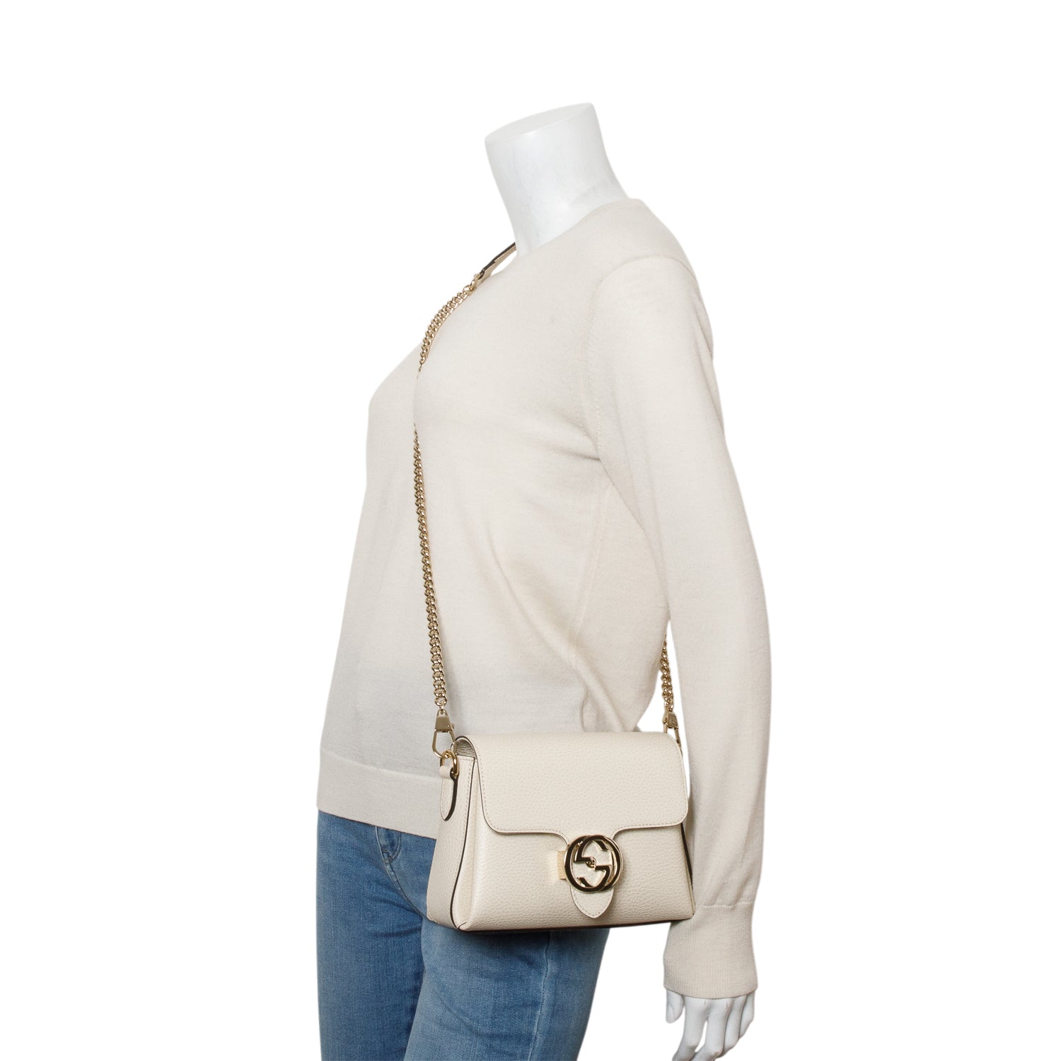 Gucci Cream Grained Calfskin Interlocking G Shoulder Bag