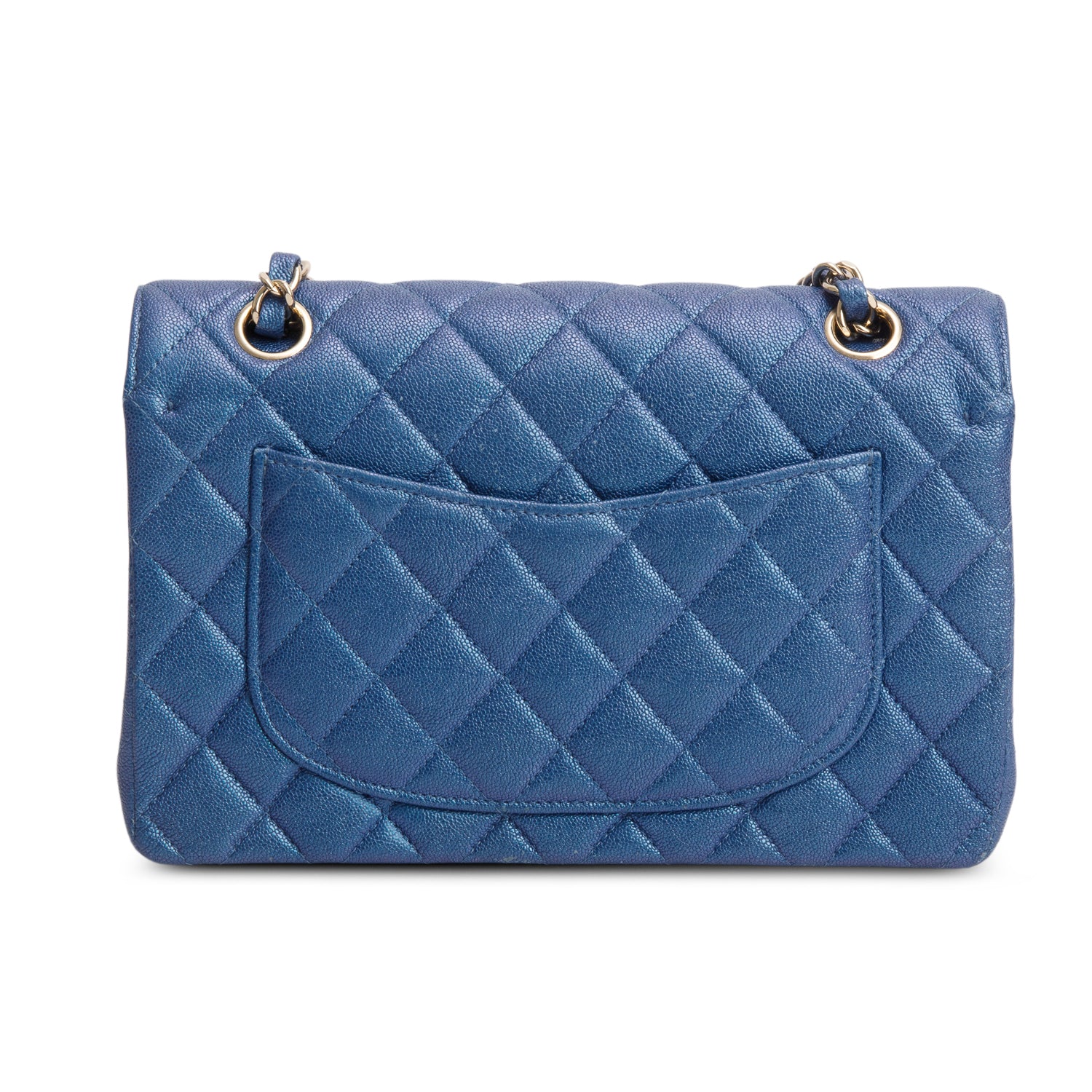 Chanel Iridescent Blue Caviar Quilted Small Double Flap w/ Box