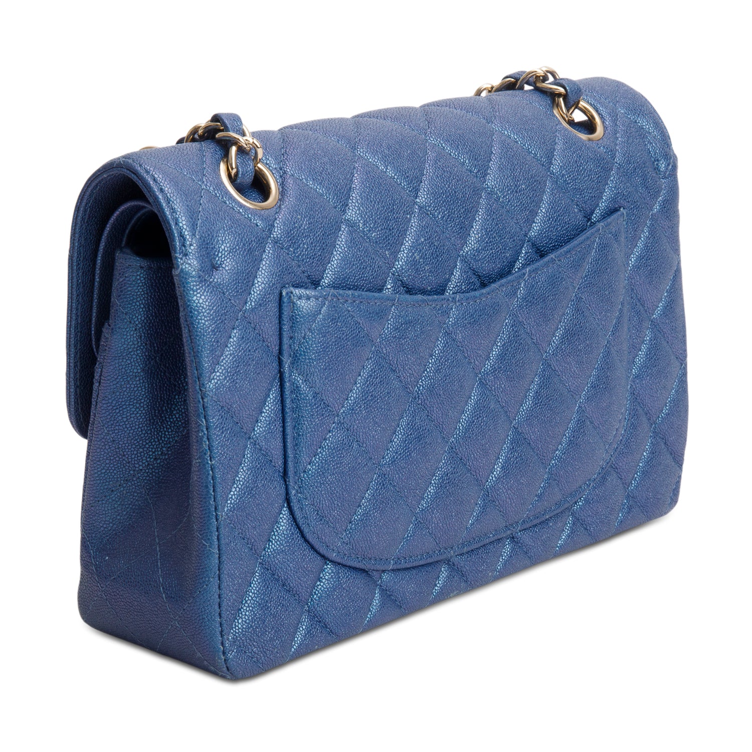 Chanel Iridescent Blue Caviar Quilted Small Double Flap w/ Box