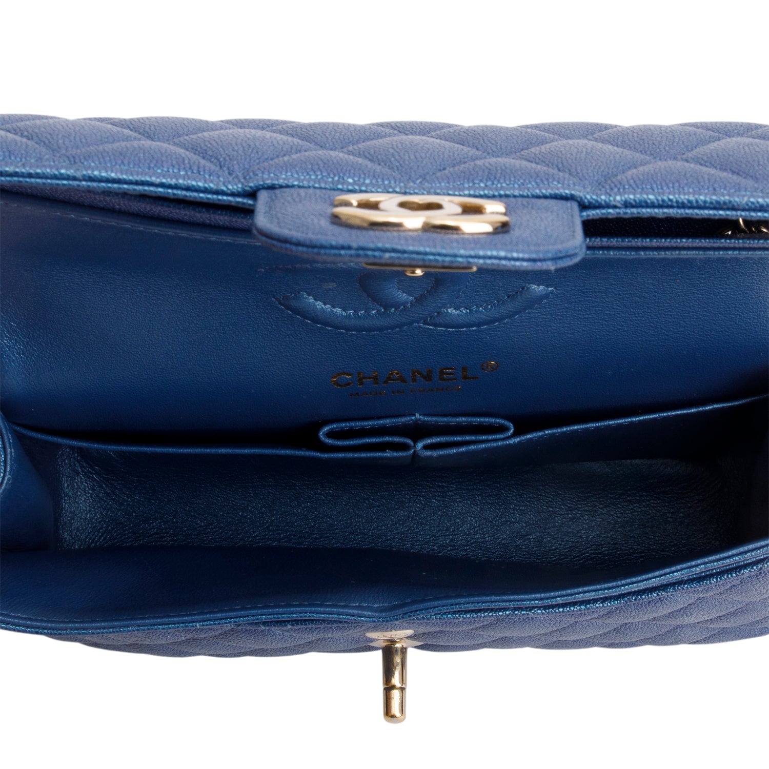 Chanel Iridescent Blue Caviar Quilted Small Double Flap w/ Box