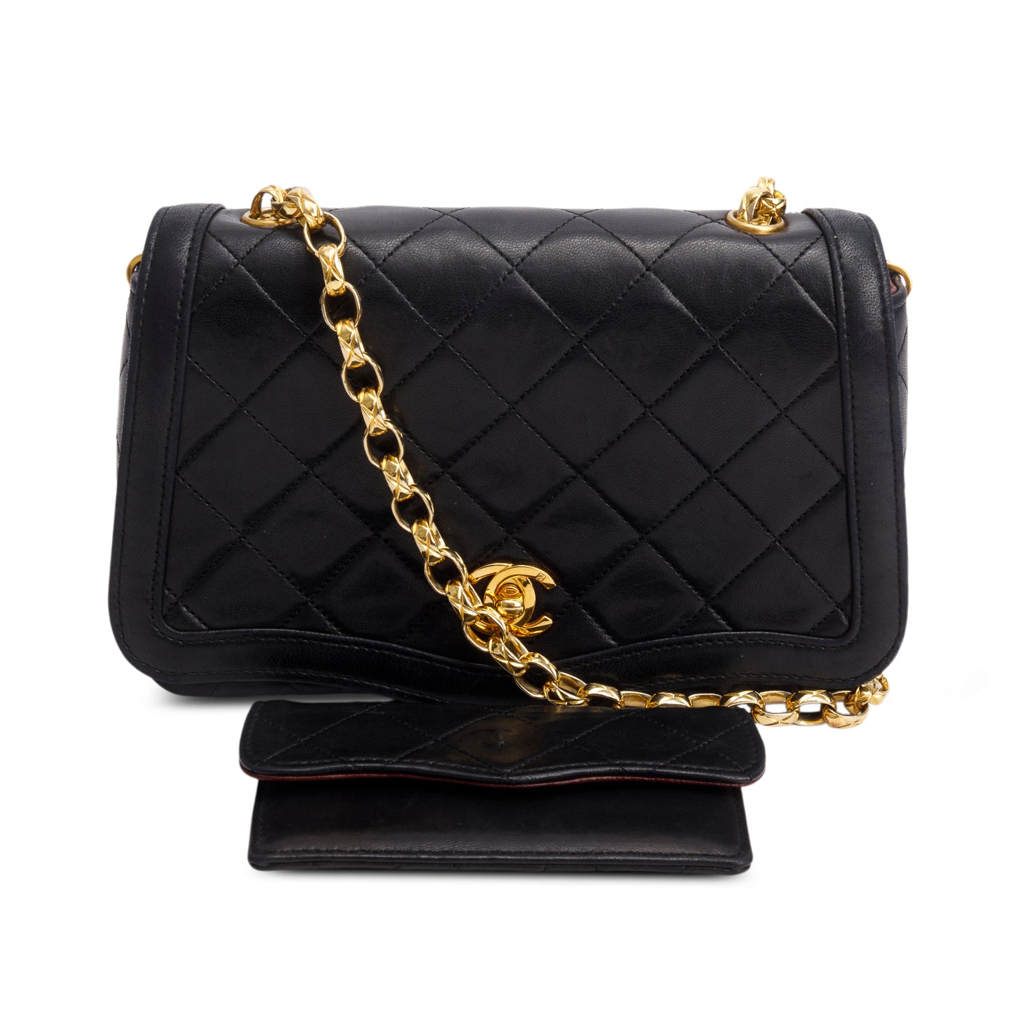 Chanel Vintage Black Lambskin Quilted Diana Flap w/ Box, Pouch & Authenticity Card