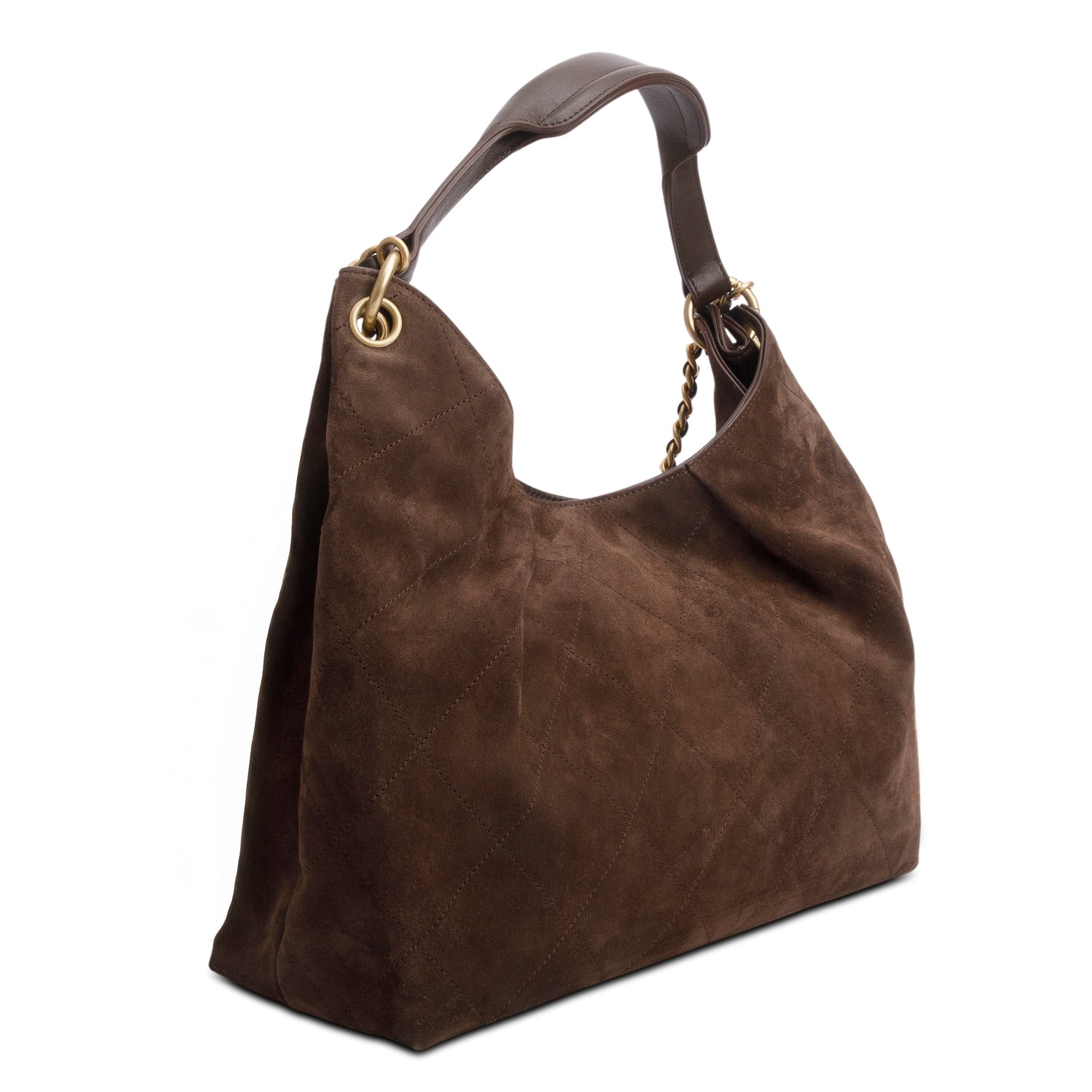 Chanel 2025 Brown Suede Calfskin Lambskin Quilted Maxi Hobo w/ Box