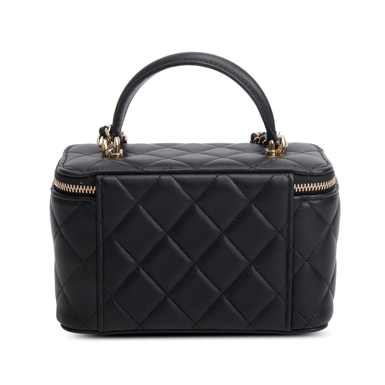 Chanel Black Lambskin Quilted Small Top Handle Vanity Case w/ Box