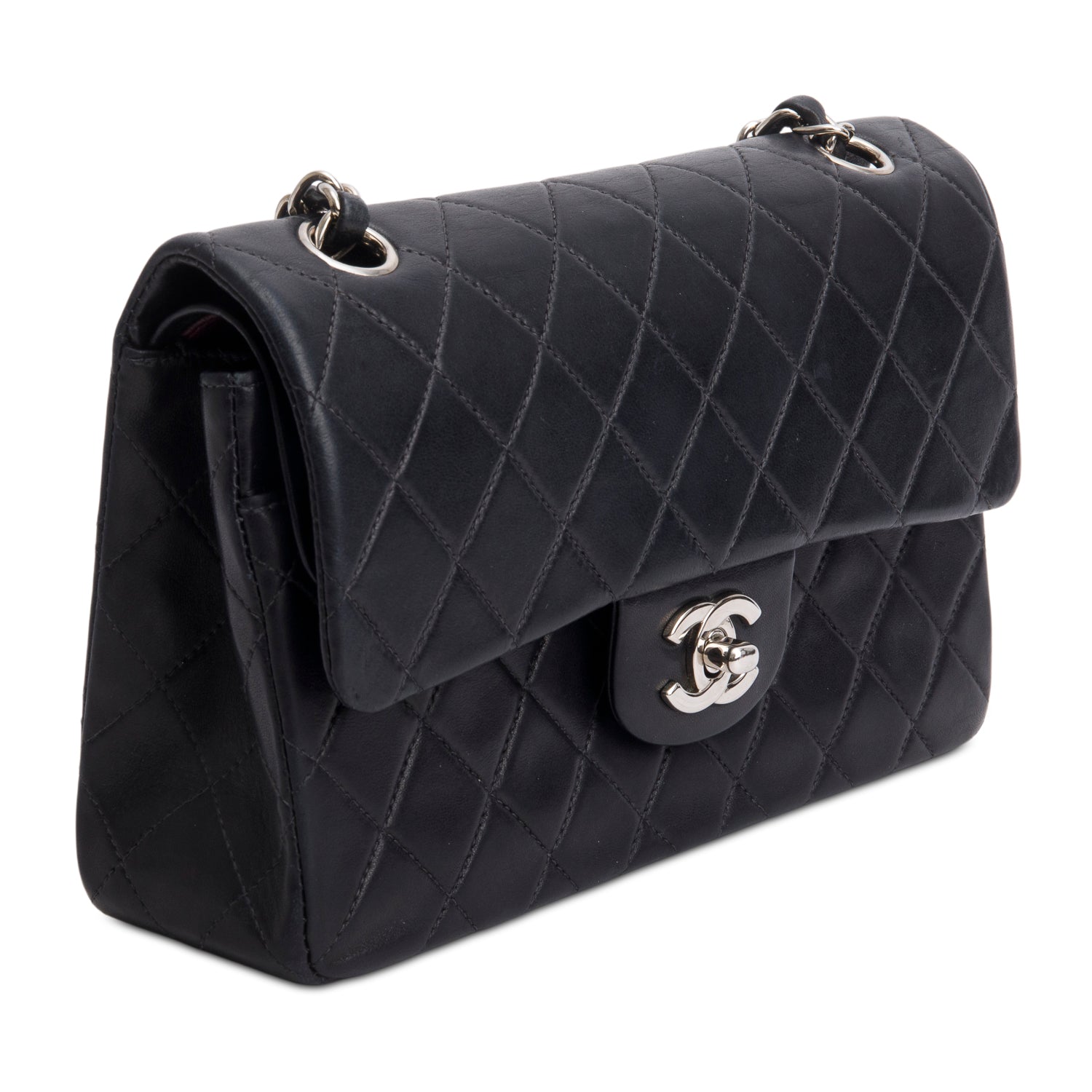 Chanel Black Lambskin Quilted Small Double Flap