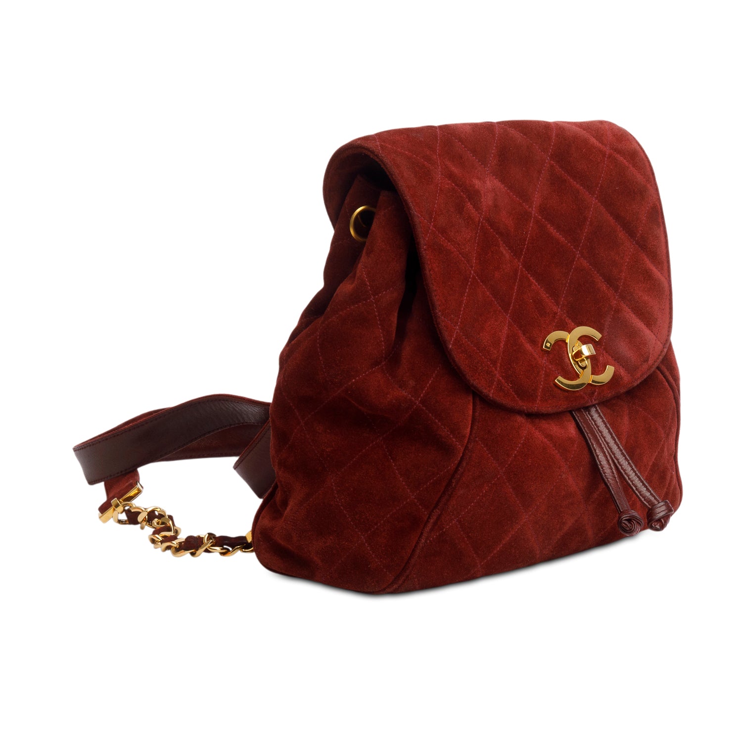 Chanel Burgundy Suede Quilted Backpack