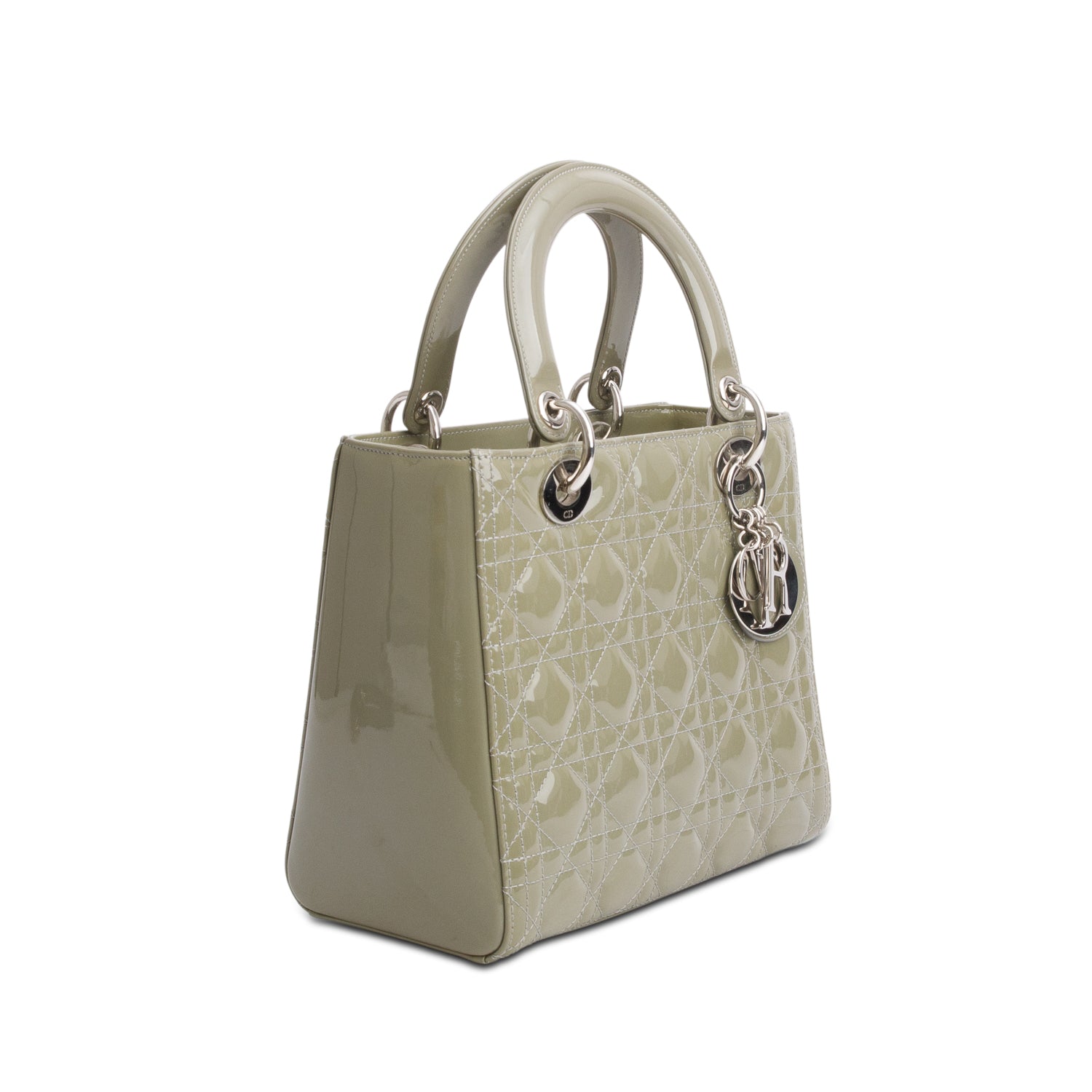 Christian Dior Green Cannage Patent Leather Medium Lady Dior Bag w/ Strap