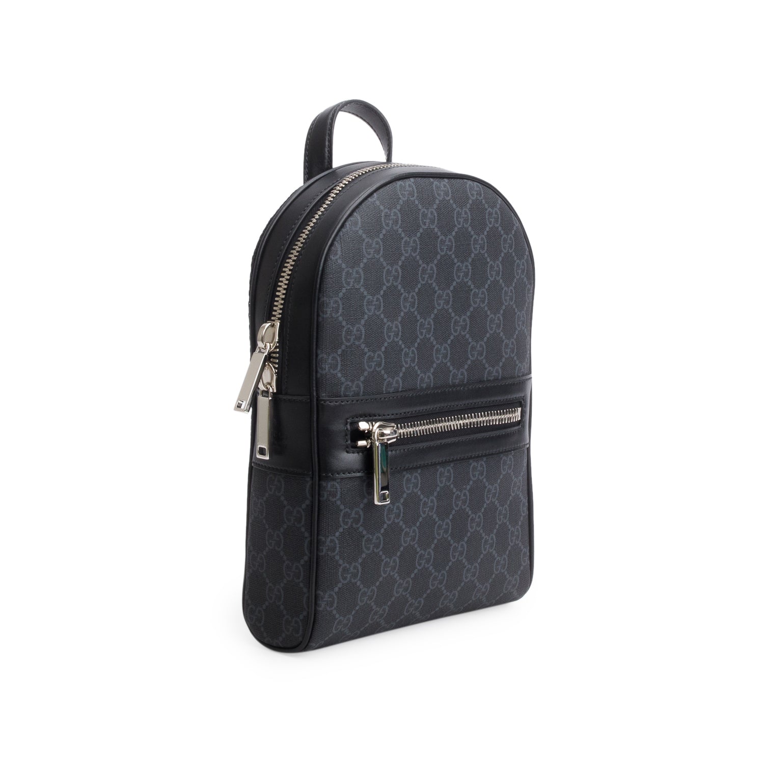 Gucci Black GG Supreme Monogram Calfskin Web Sling Backpack w/ Box