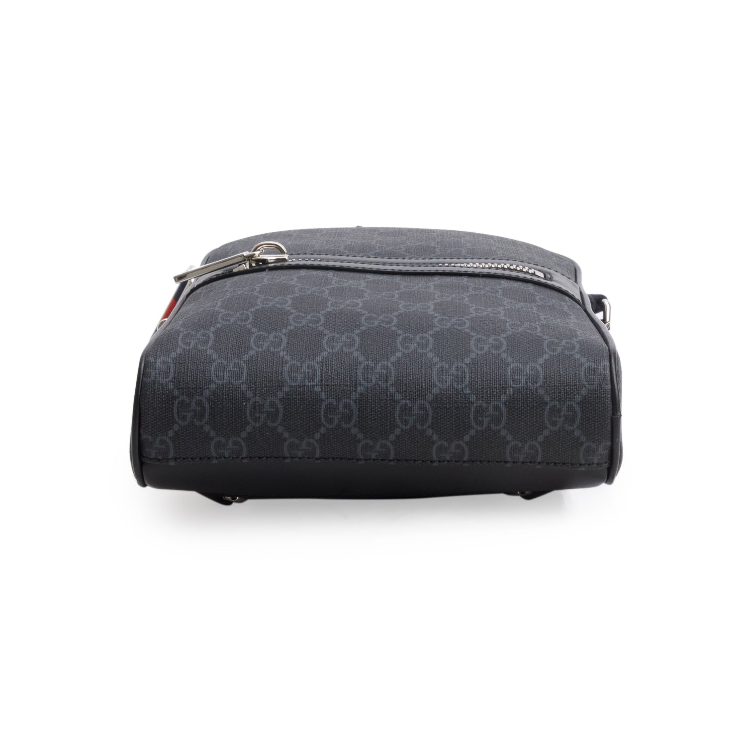 Gucci Black GG Supreme Monogram Calfskin Web Sling Backpack w/ Box