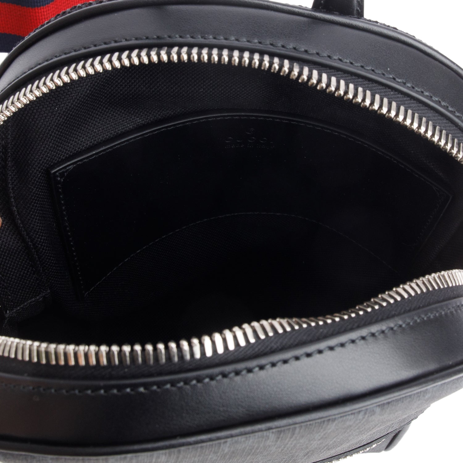 Gucci Black GG Supreme Monogram Calfskin Web Sling Backpack w/ Box