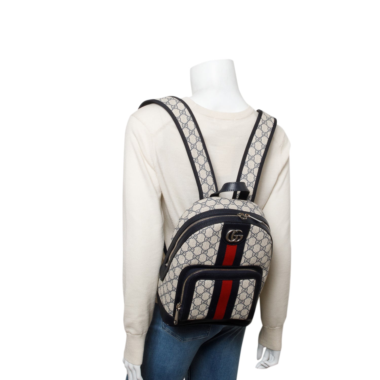 Gucci GG Supreme Monogram Textured Dollar Calfskin Web Small Ophidia Day Backpack w/ Box
