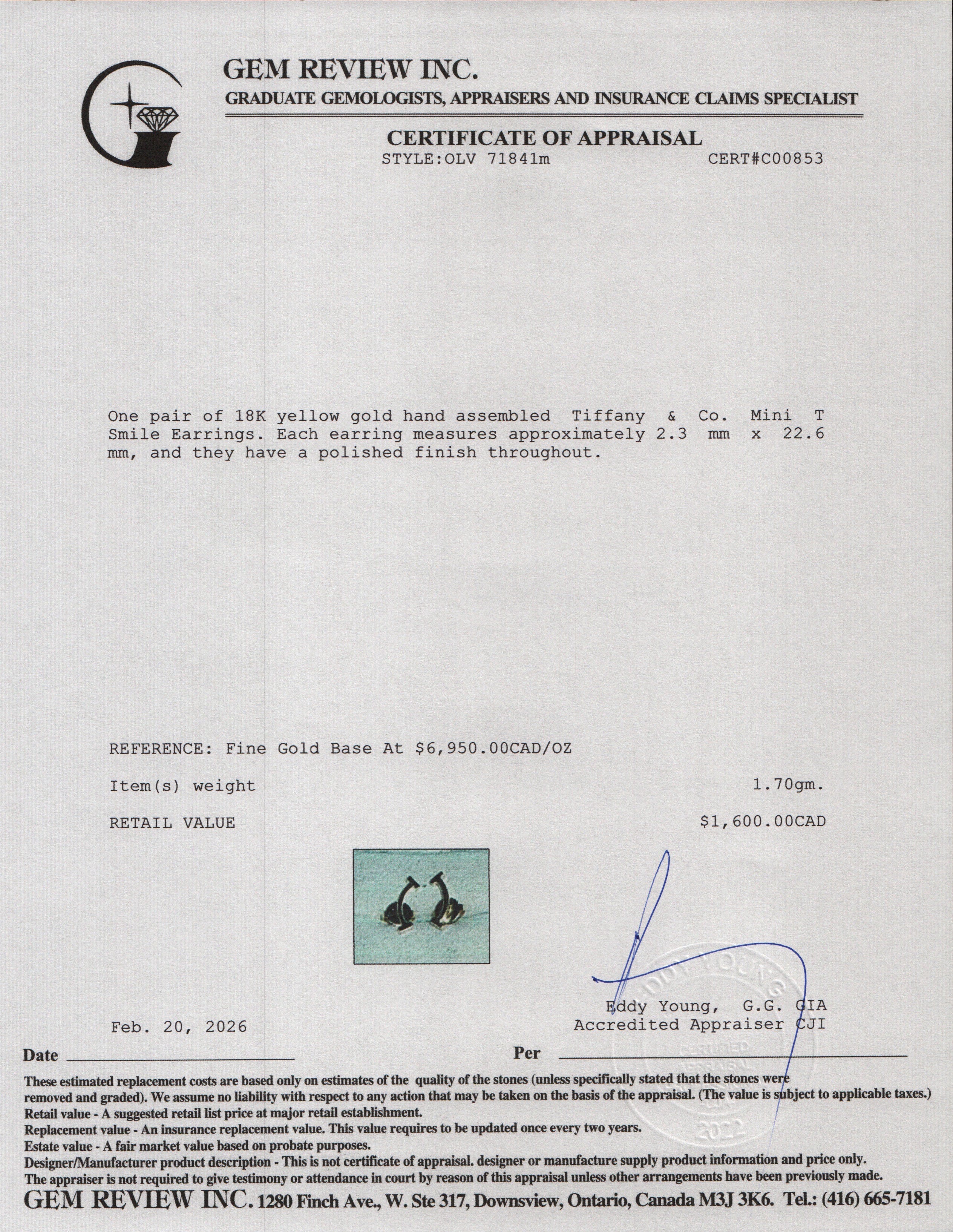 Tiffany & Co. 18k Yellow Gold Mini T Smile Earrings