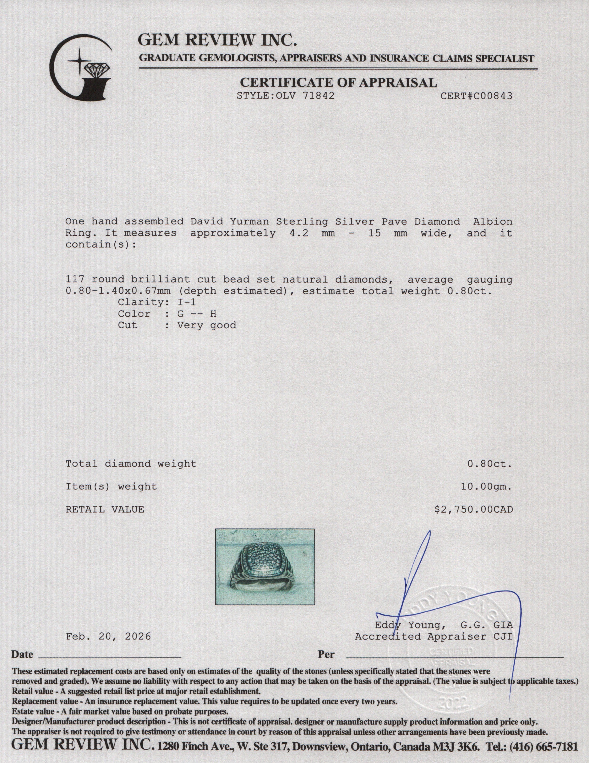 David Yurman Sterling Silver Pave Diamond Albion Ring, Size 5.75