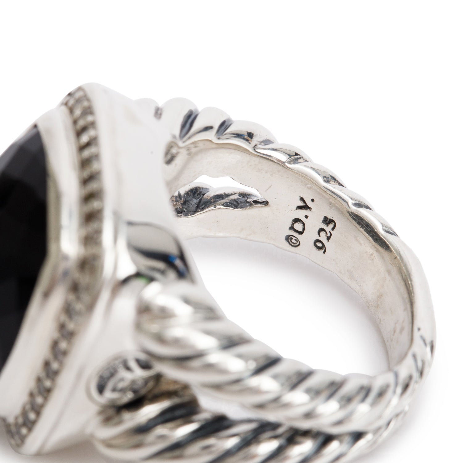 David Yurman Sterling Silver Albion Ring with Black Onyx & Diamonds, 15 MM Size 7