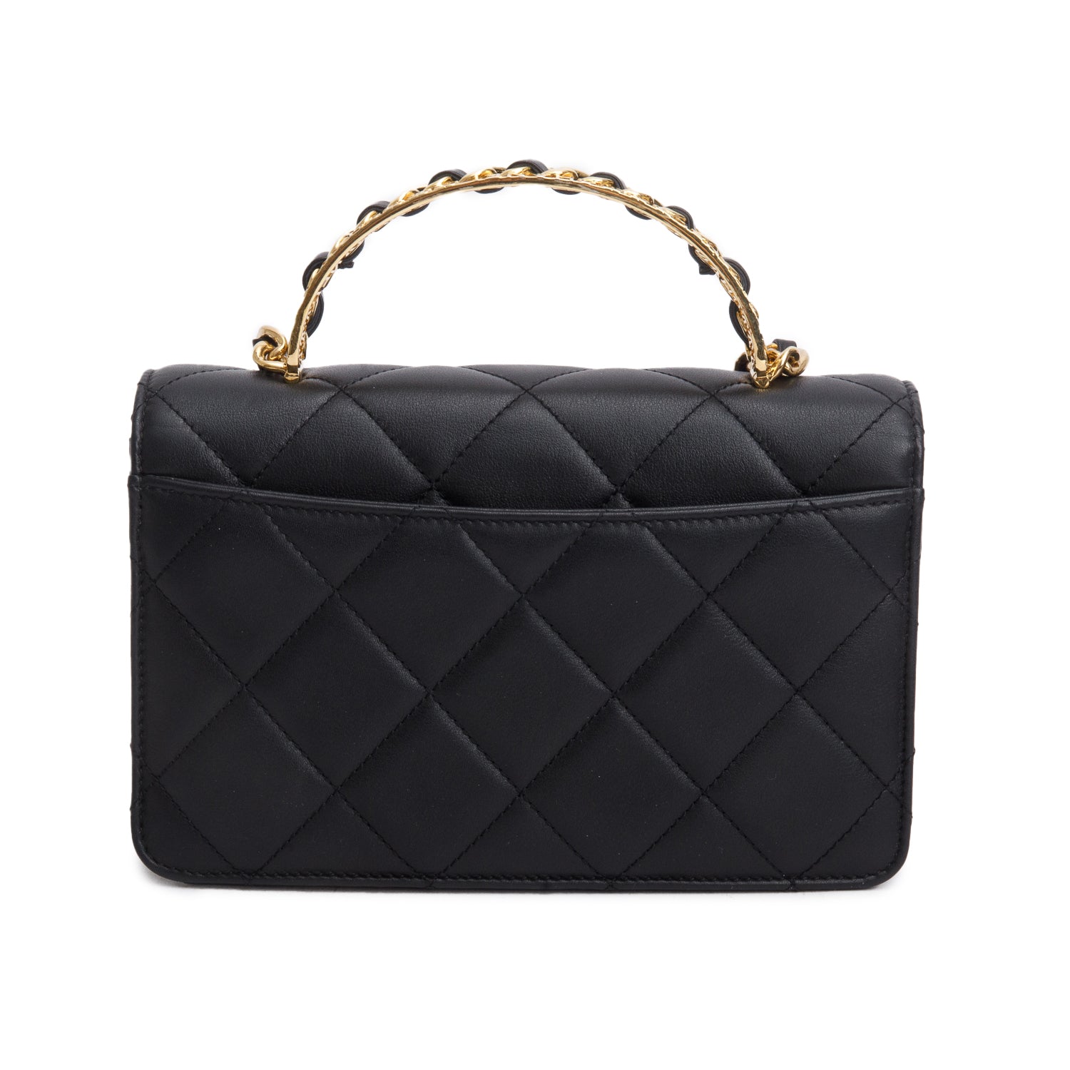 Chanel Black Lambskin Quilted Chain Logo Top Handle Flap Bag