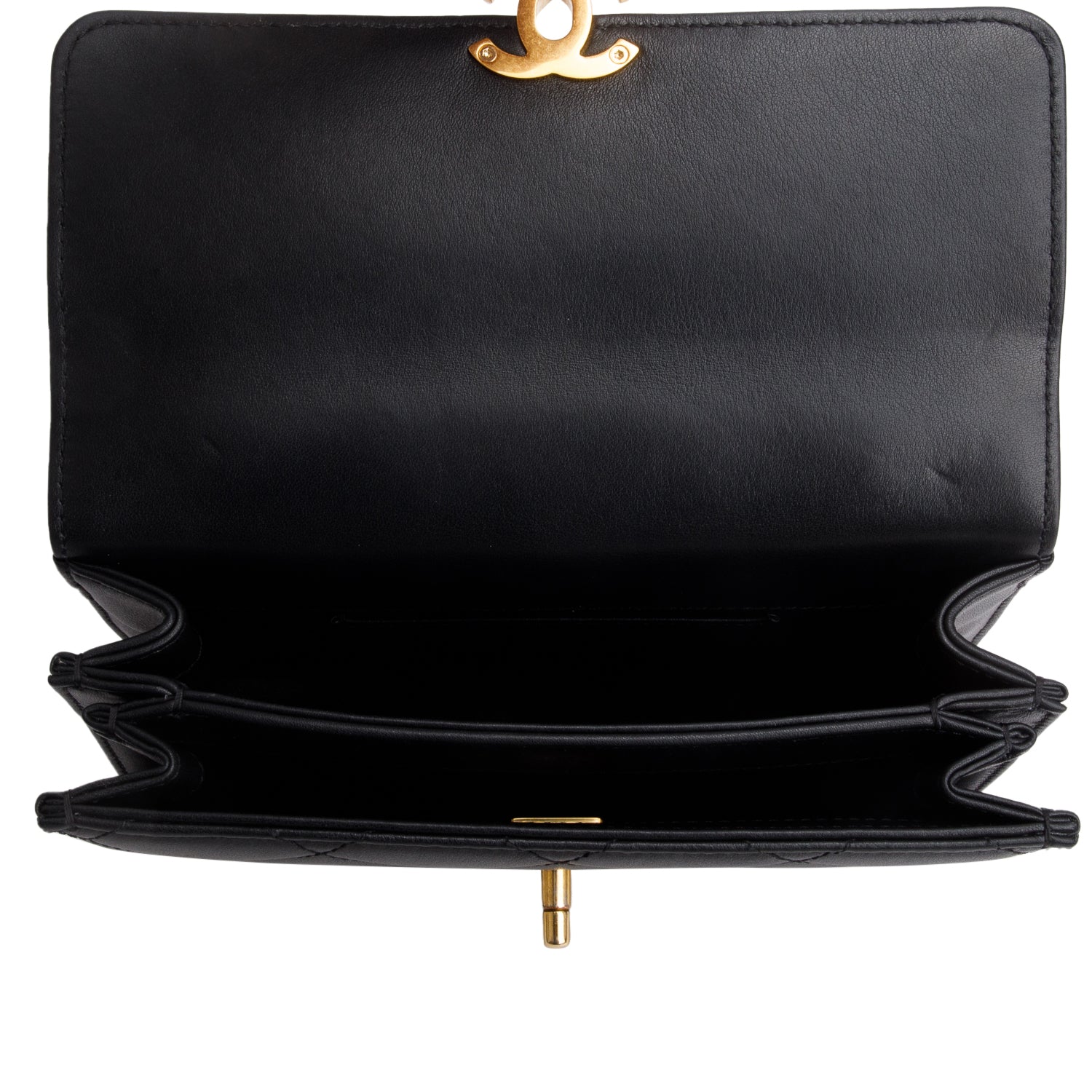 Chanel Black Lambskin Quilted Chain Logo Top Handle Flap Bag