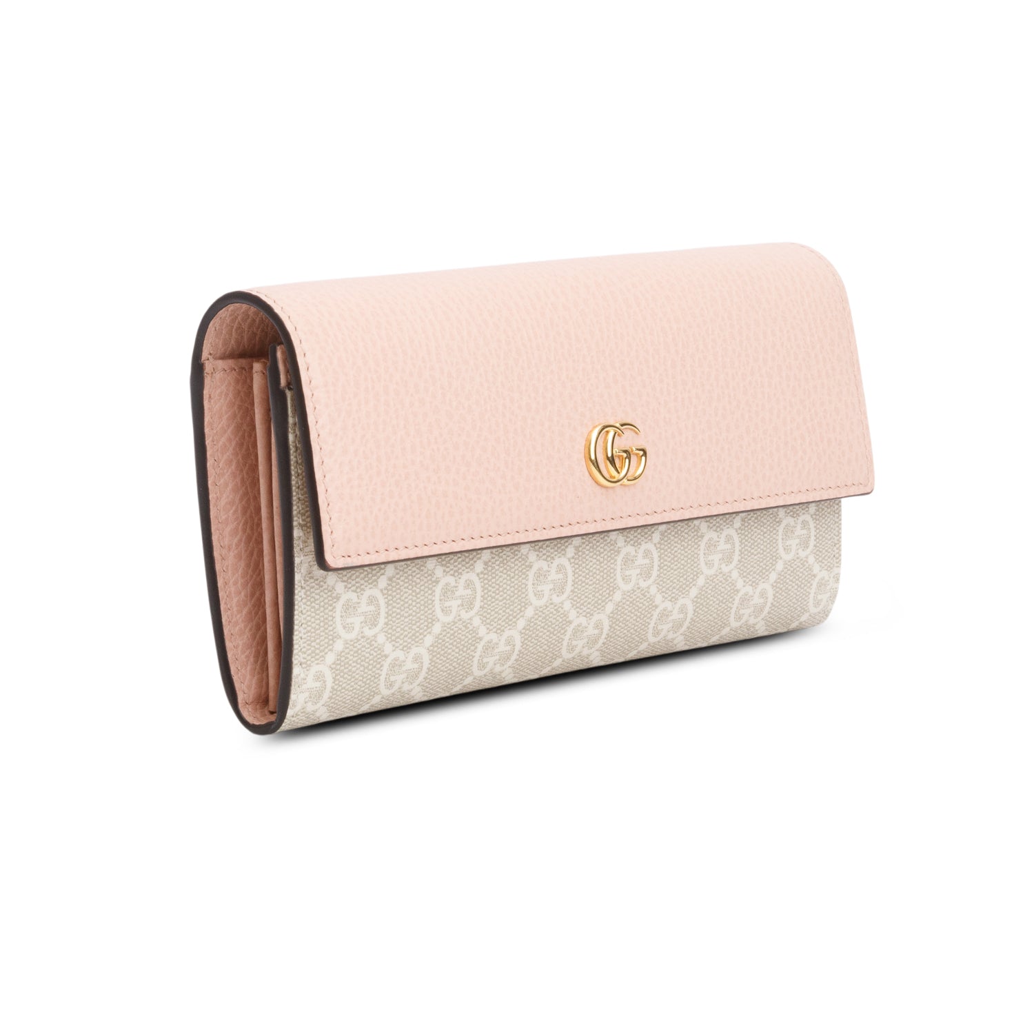 Gucci Pink Dollar Calfskin GG Supreme Monogram Petite GG Marmont Wallet on Chain w/ Box