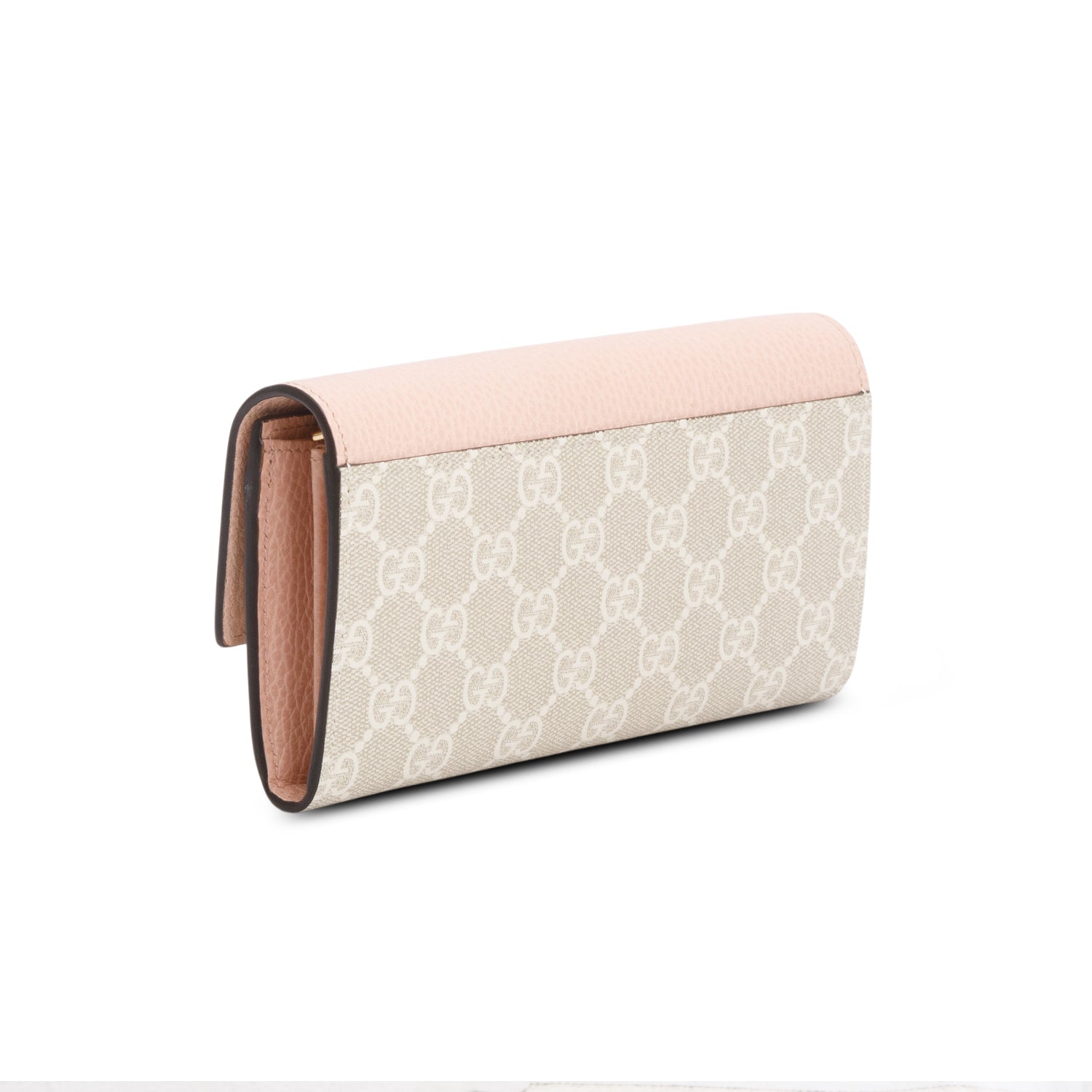 Gucci Pink Dollar Calfskin GG Supreme Monogram Petite GG Marmont Wallet on Chain w/ Box