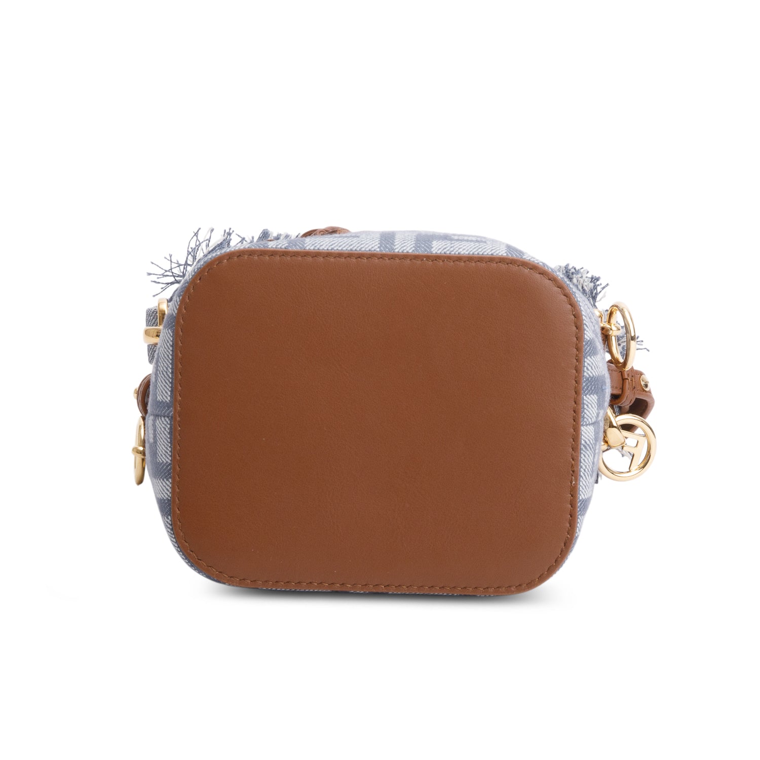 Fendi Blue Denim Effect Fabric FF Jacquard Vitello Mini Mon Tresor Bucket Bag w/ Straps